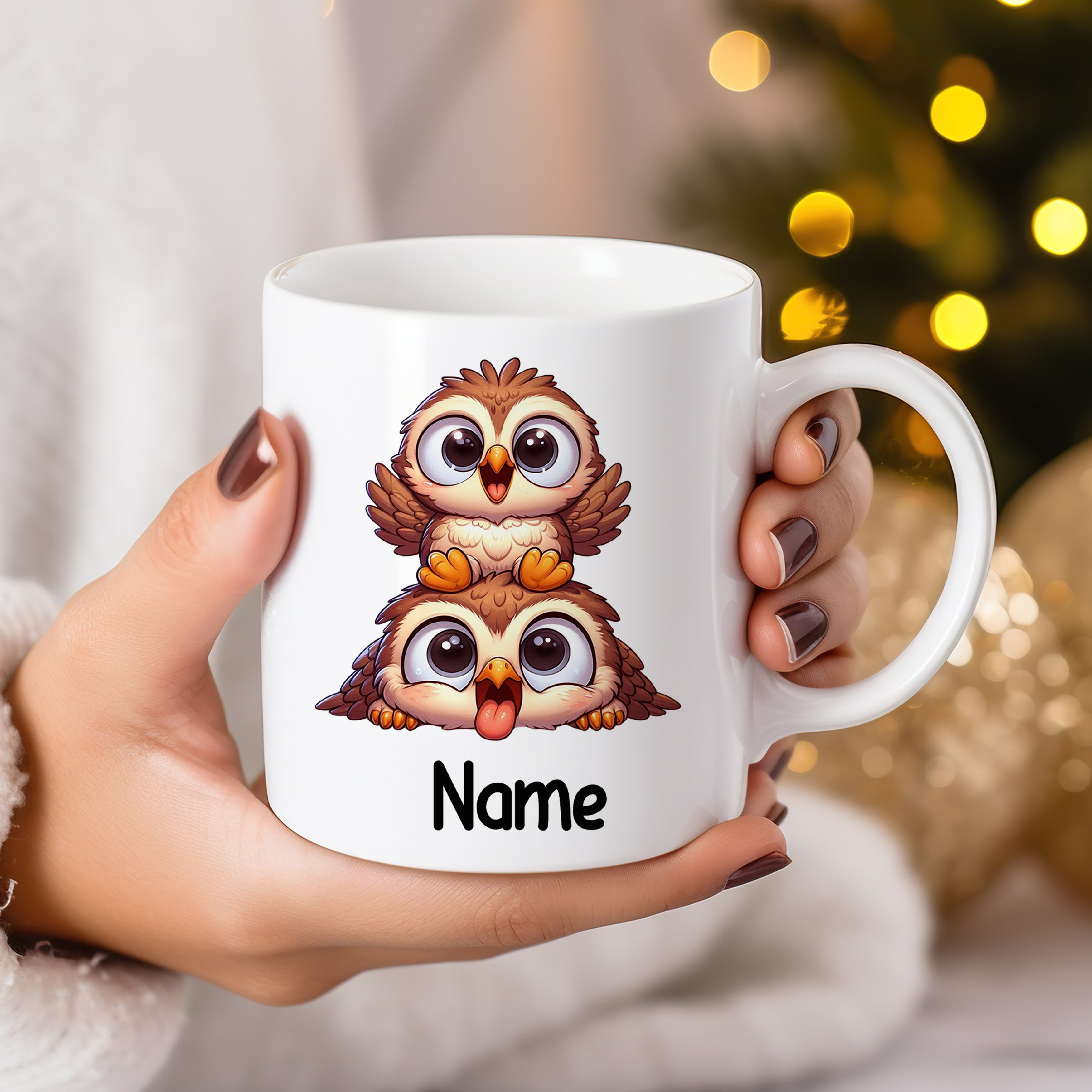 Tasse mit zwei süßen Eulen