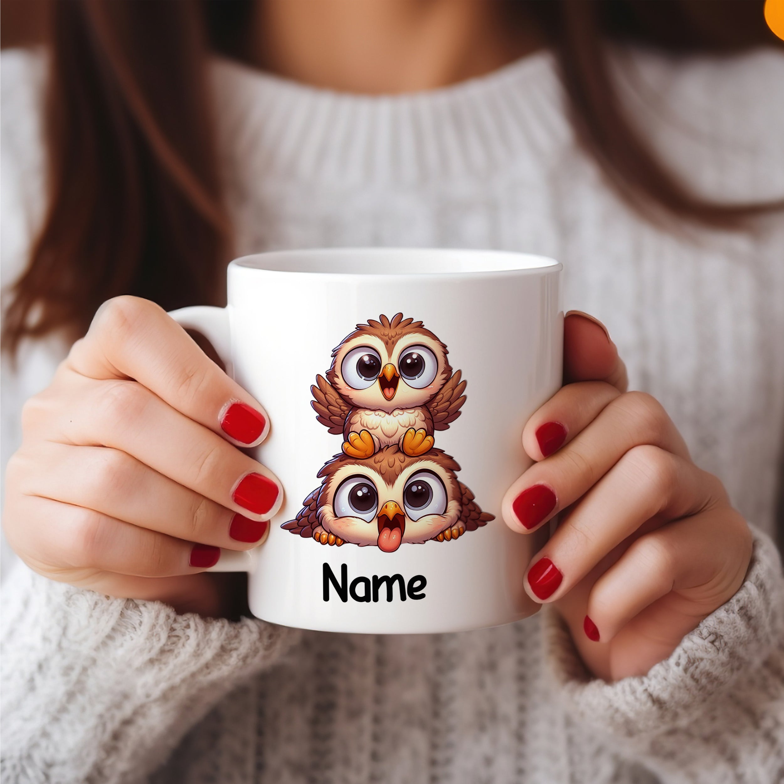 Tasse mit zwei süßen Eulen
