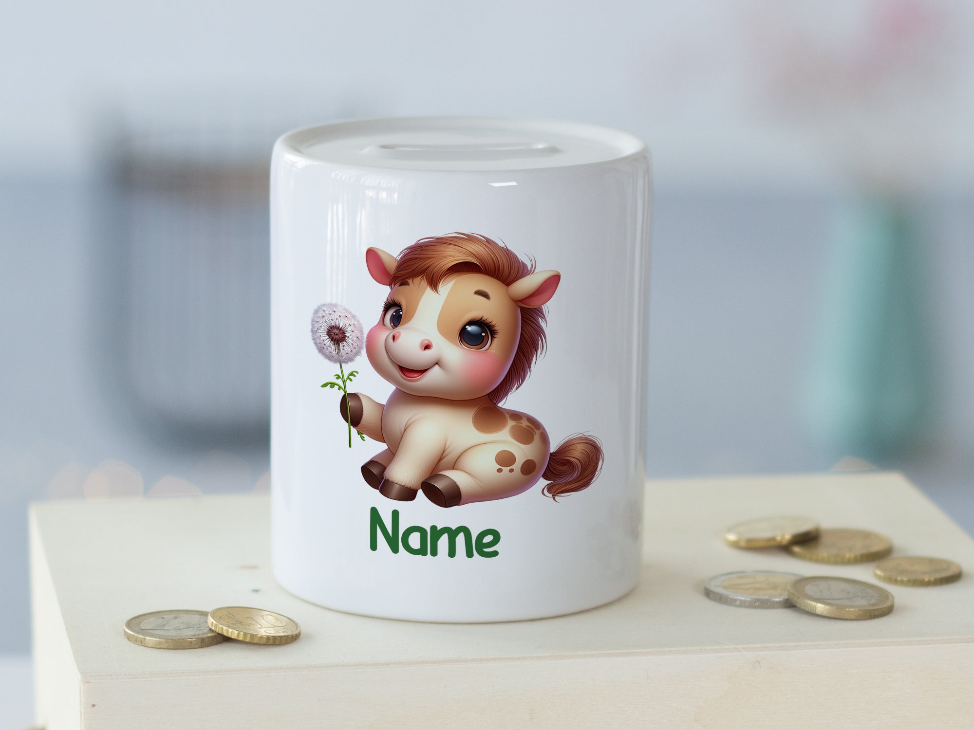 Spardose mit niedlichem Fohlen