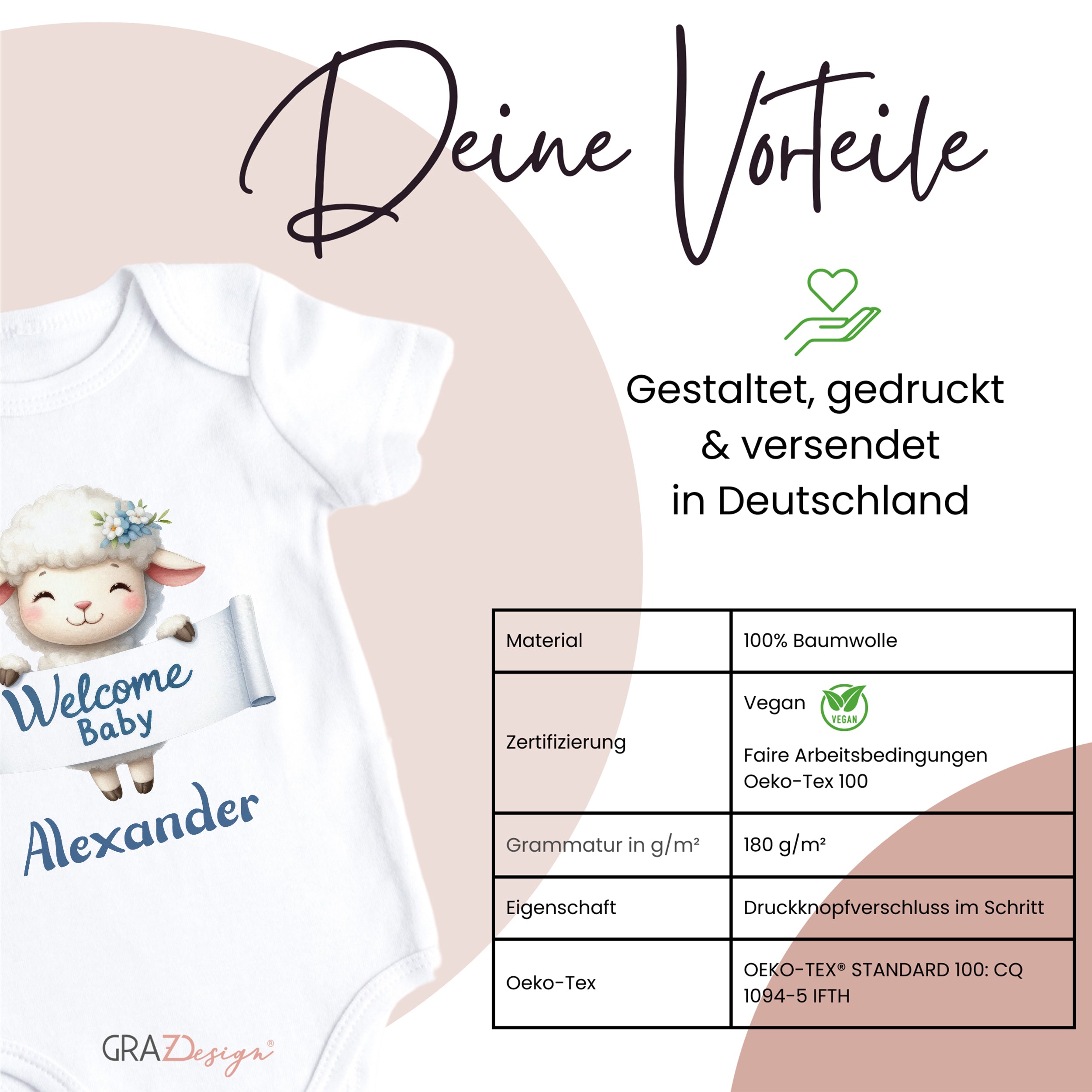 Babybody Schaf - Willkommen in der Welt, kleiner Alexander!