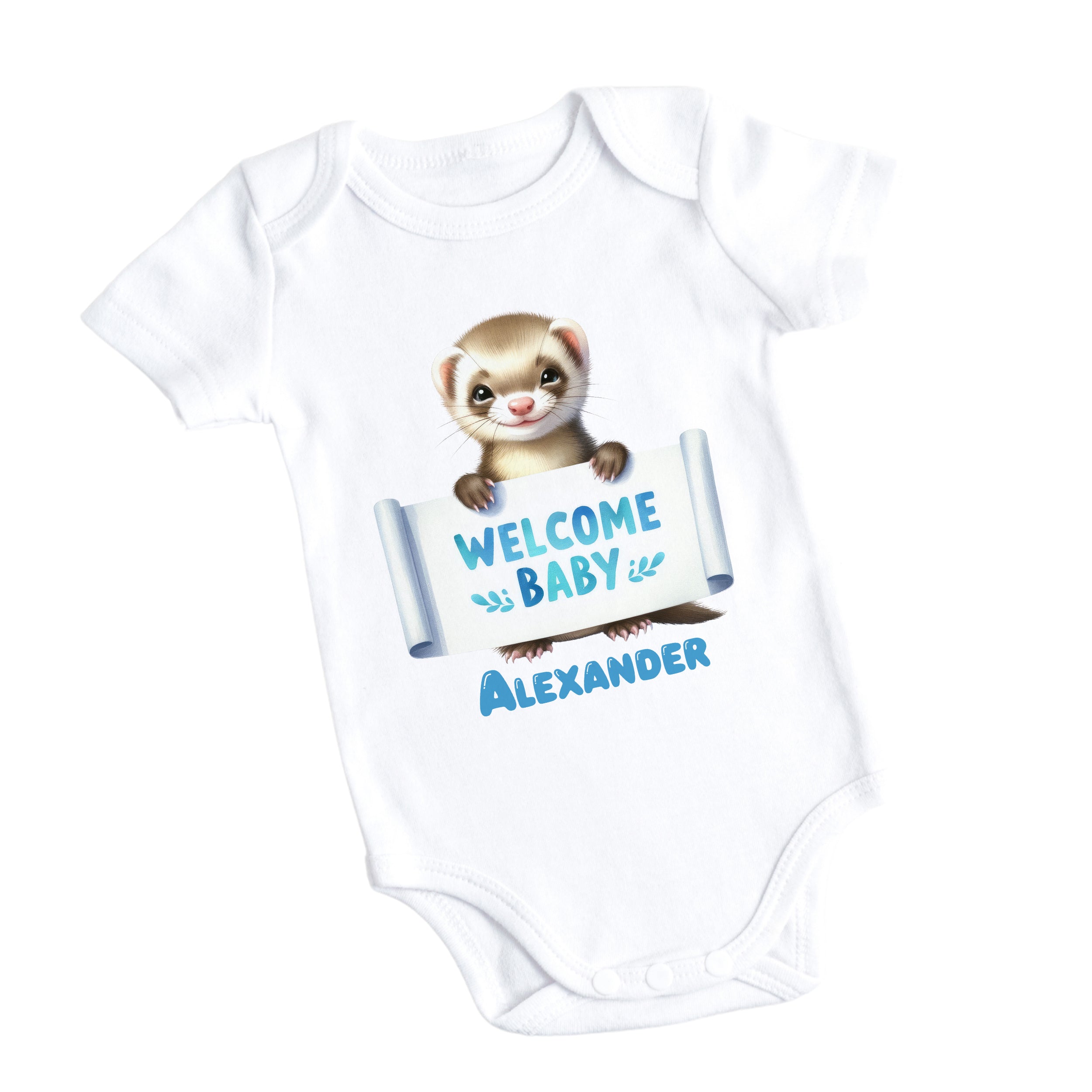 Babybody mit süßem Frettchen - Willkommen Baby Alexander