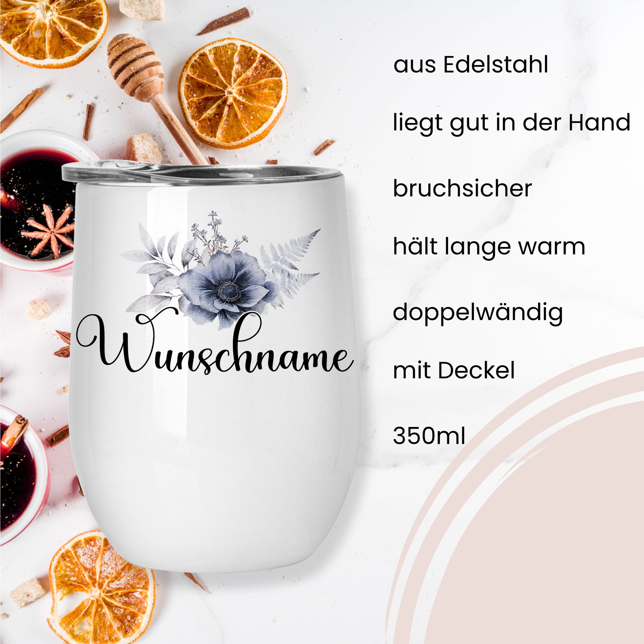 Zwei Glühweinbecher Set mit Blumenmotiv