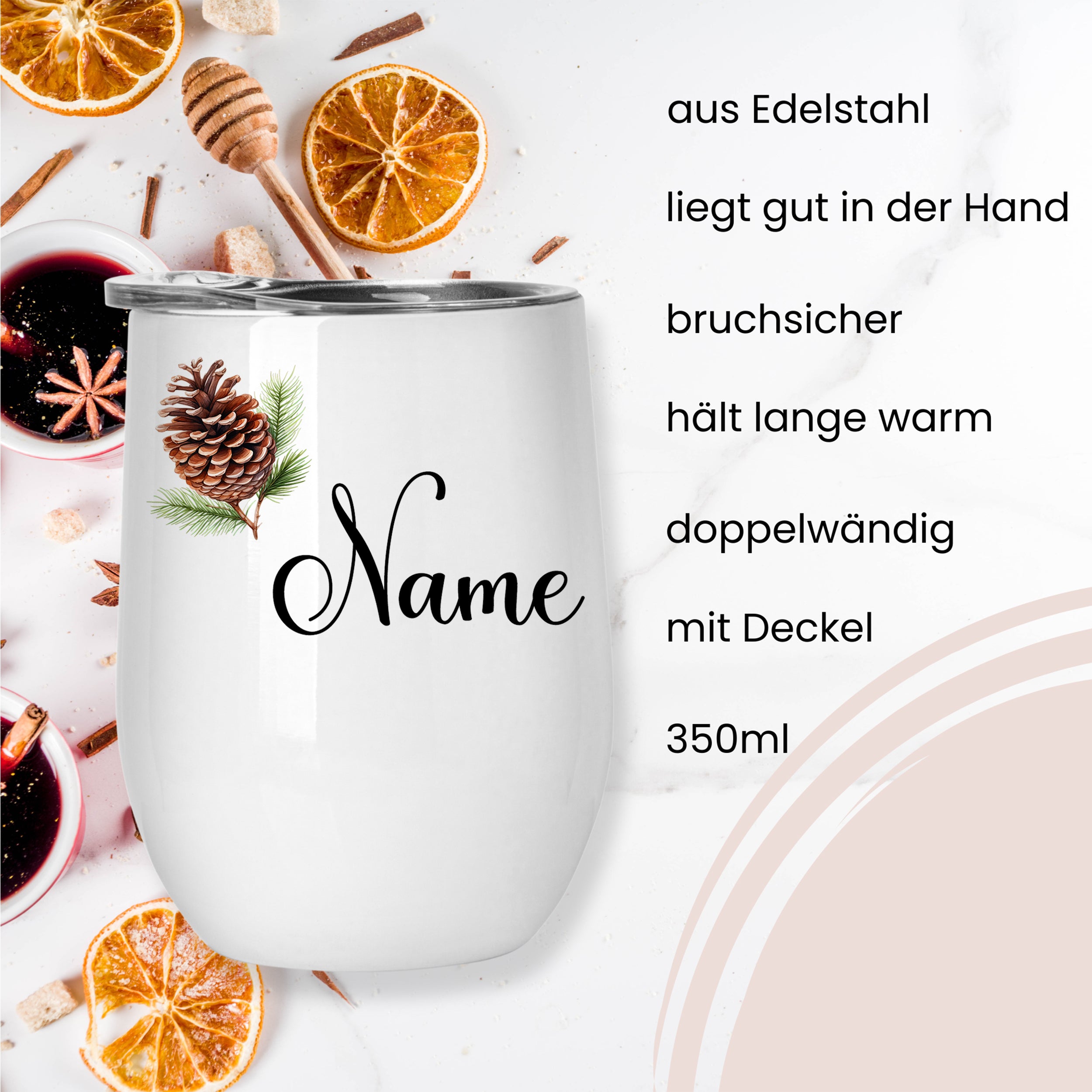 Zwei Glühweinbecher Set mit Tannenzapfenmotiv