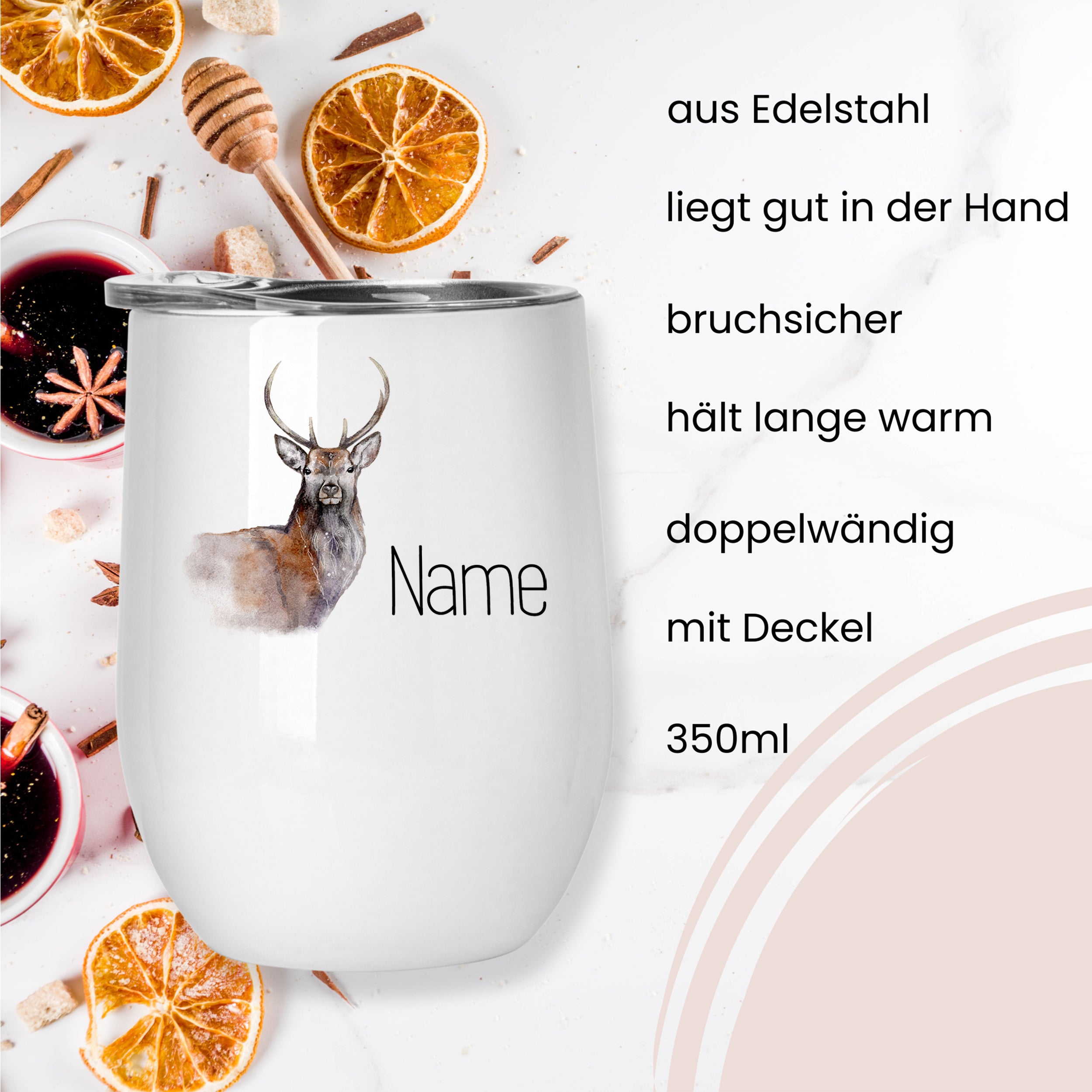 Zwei Glühweinbecher Set mit Fuchs- und Hirschmotiv