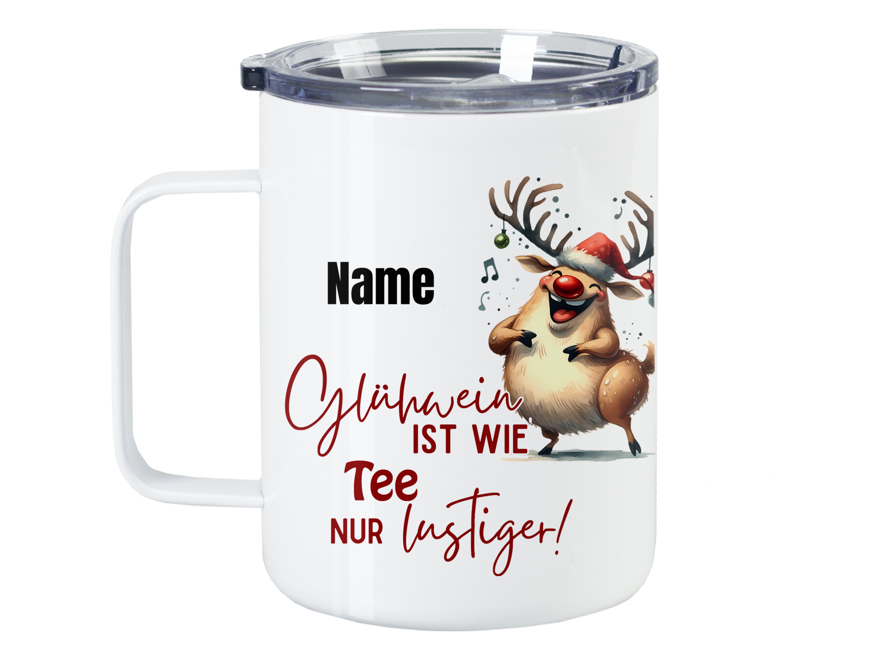 Wanderbecher mit lustigem Rentier