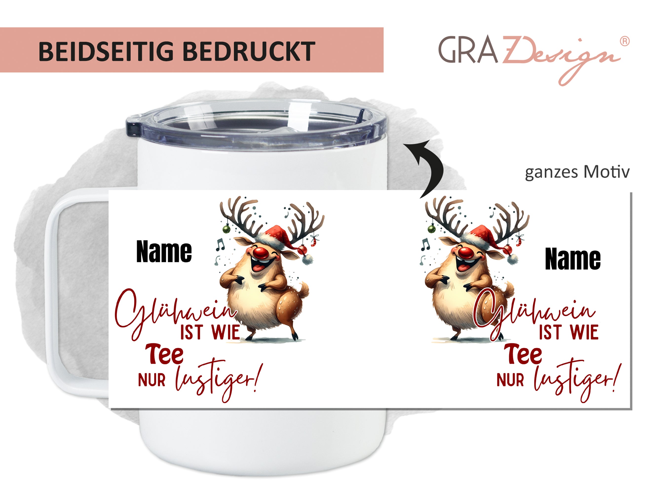 Wanderbecher mit lustigem Rentier