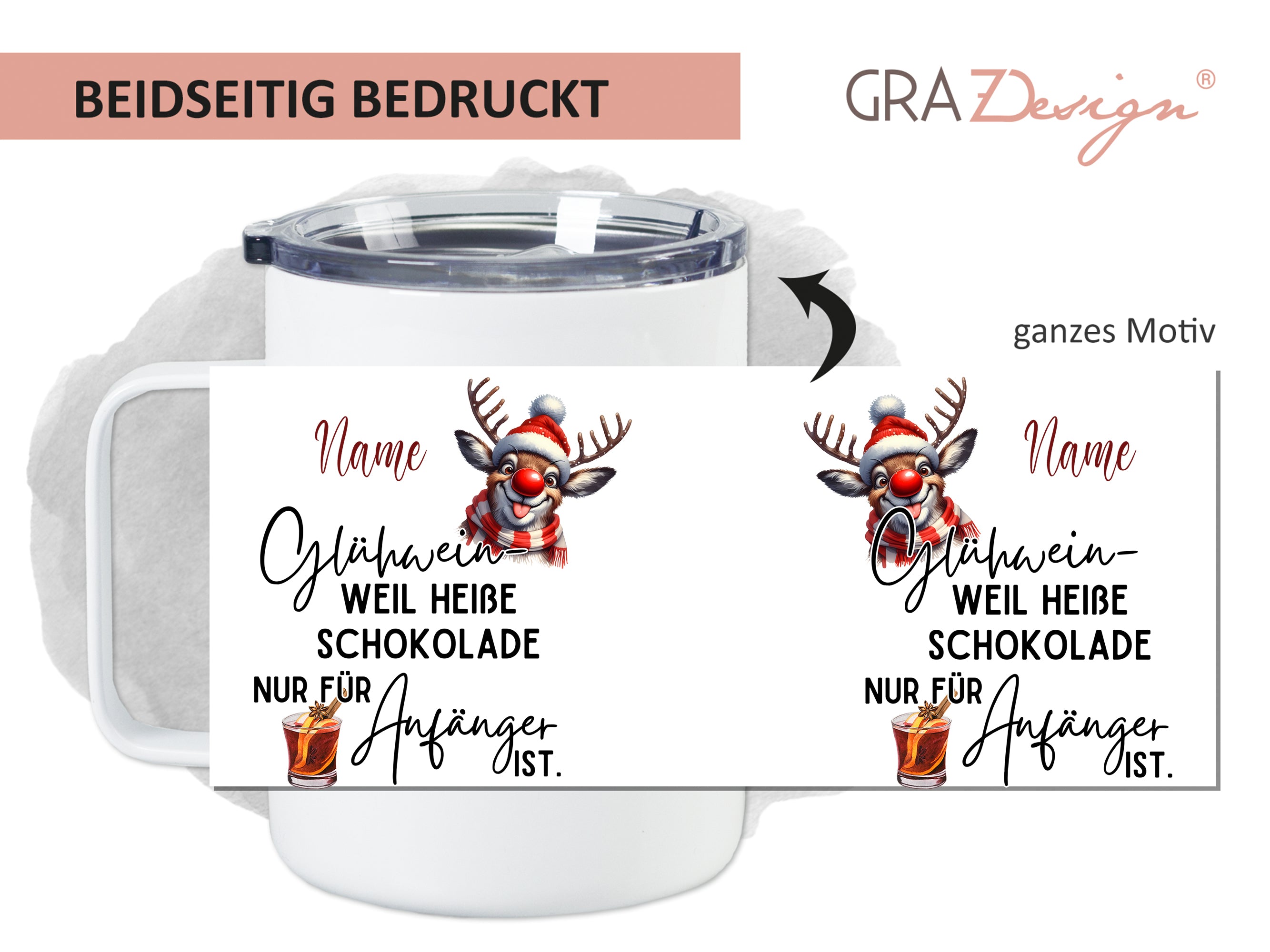 Wanderbecher mit Rentier-Motiv