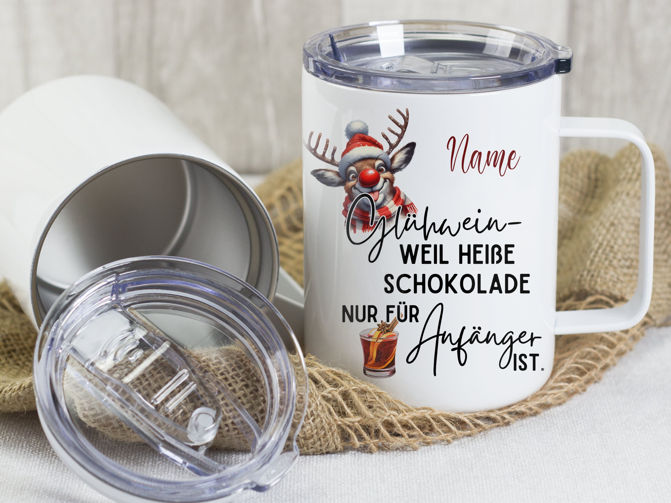 Wanderbecher mit Rentier-Motiv