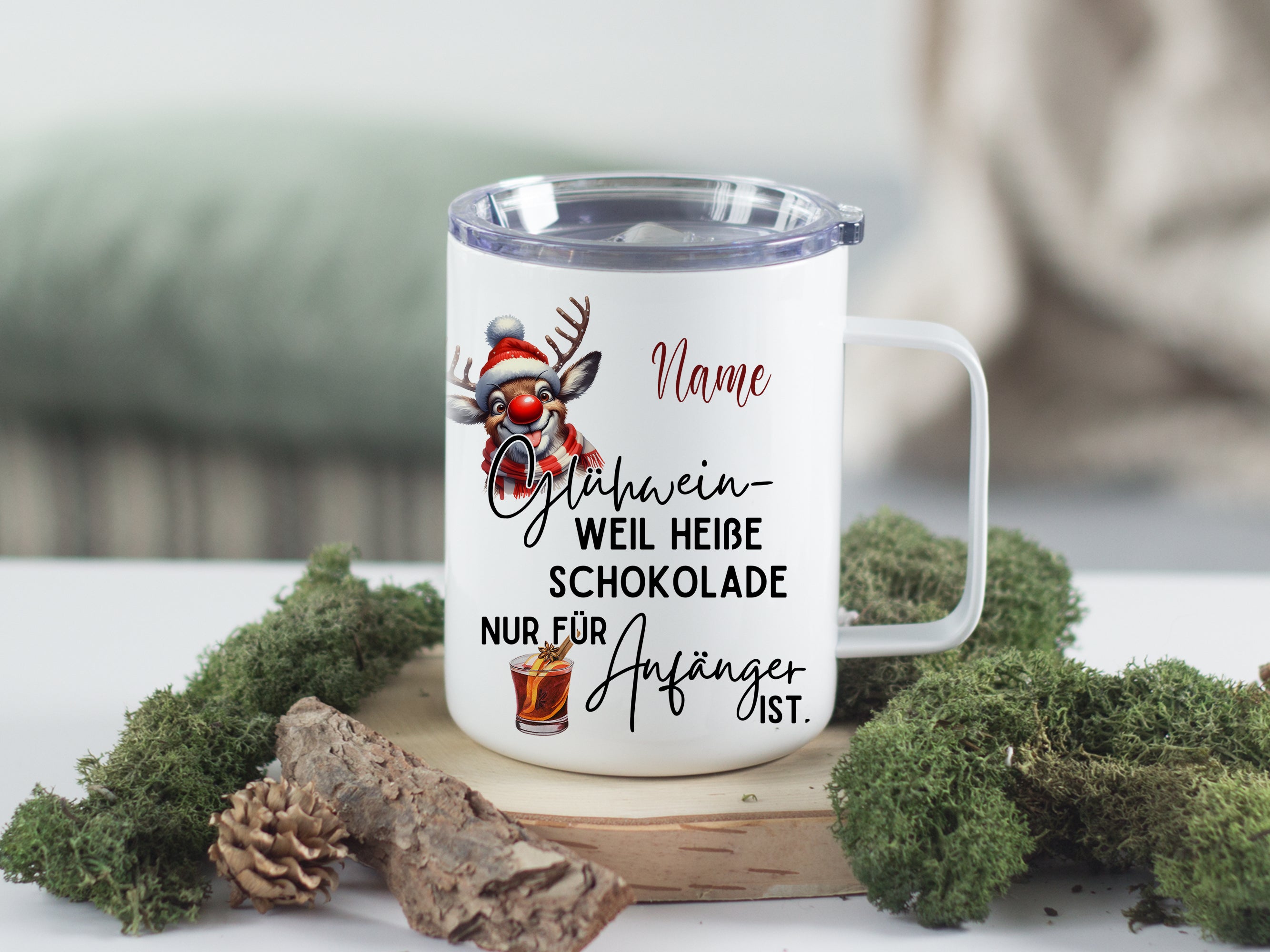 Wanderbecher mit Rentier-Motiv