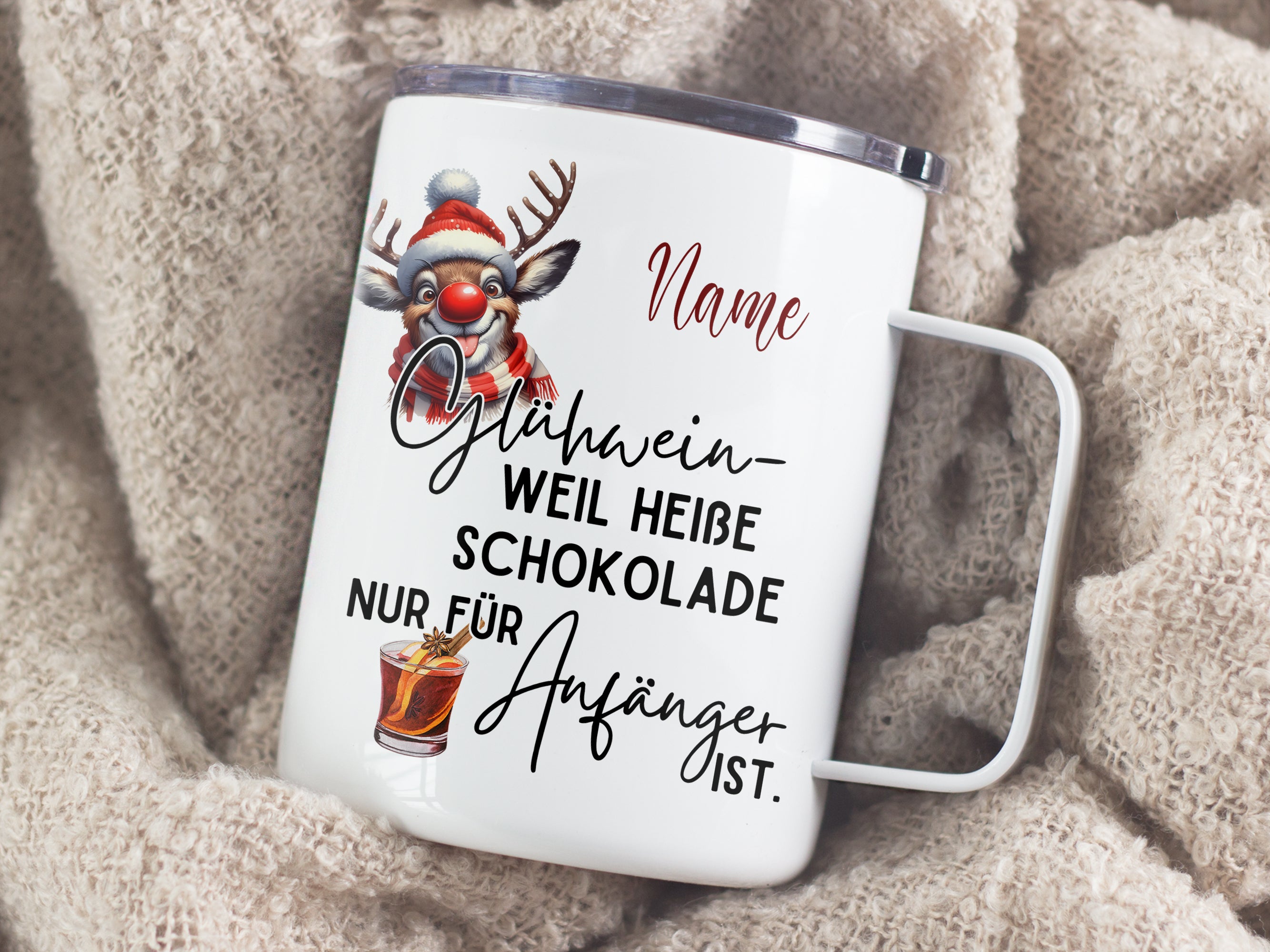 Wanderbecher mit Rentier-Motiv