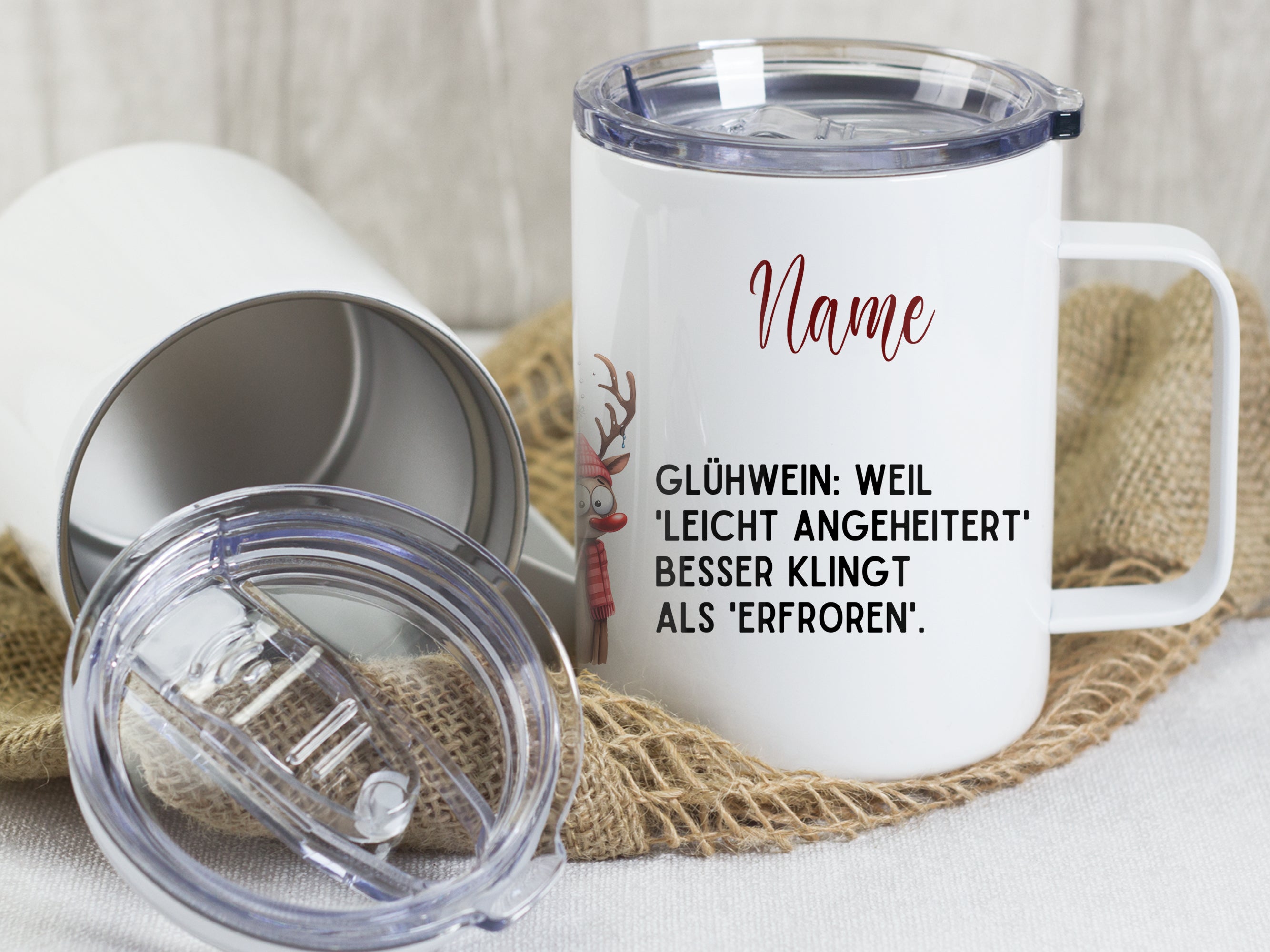 Wanderbecher mit Glühwein-Spruch - Für frohe Winterabende