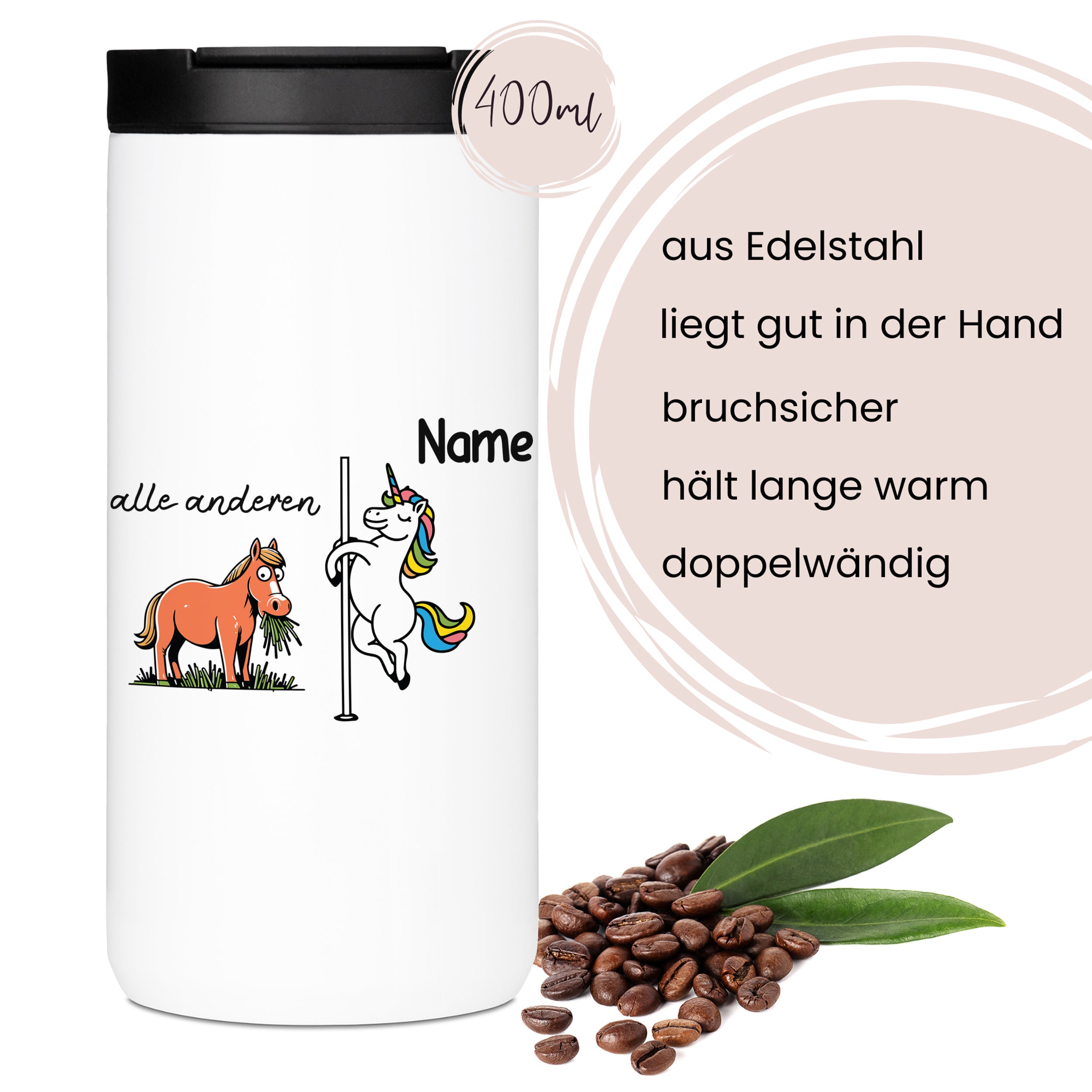 Kaffeebecher mit Einhorn und Pferd