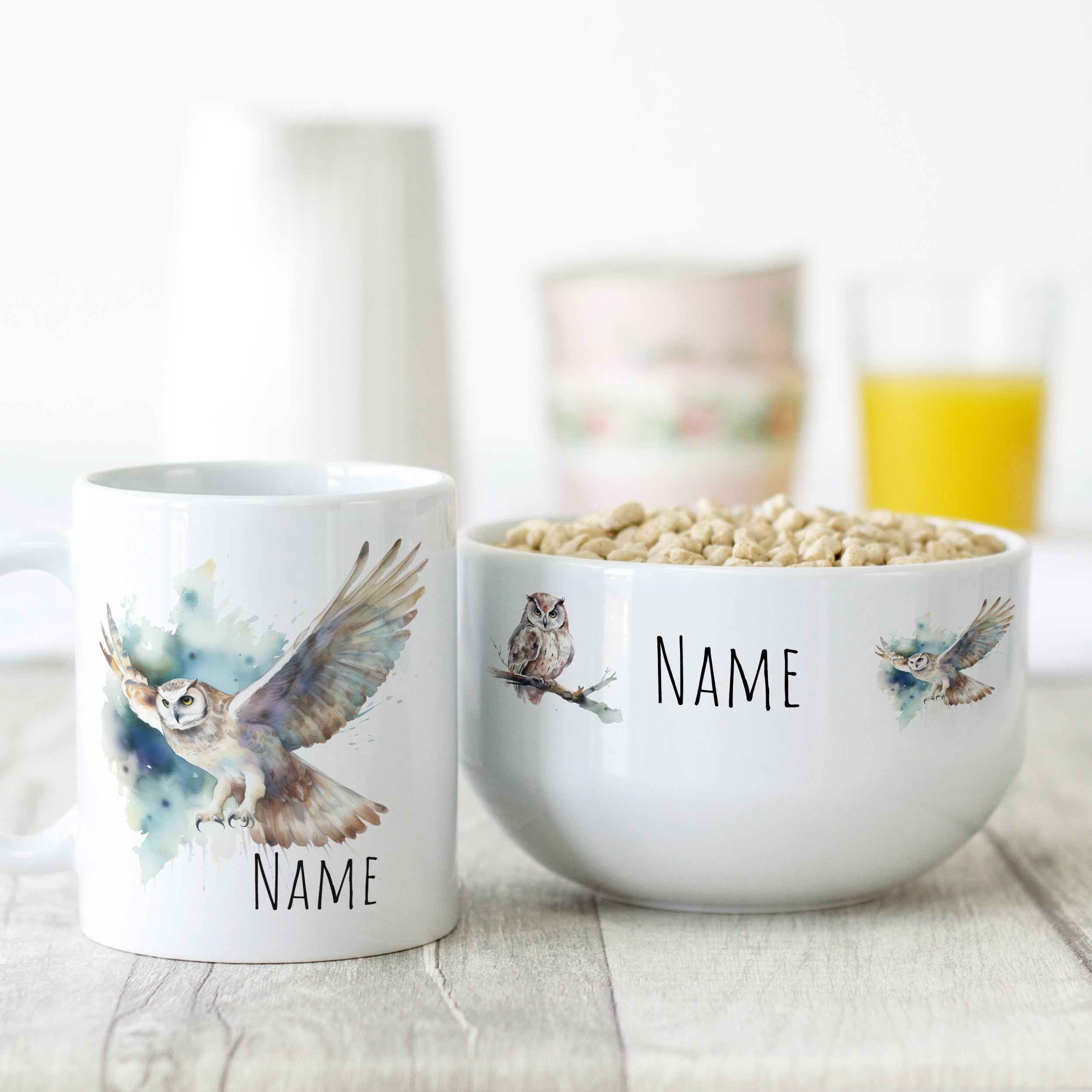 Set Müslischale mit Tasse mit Eule