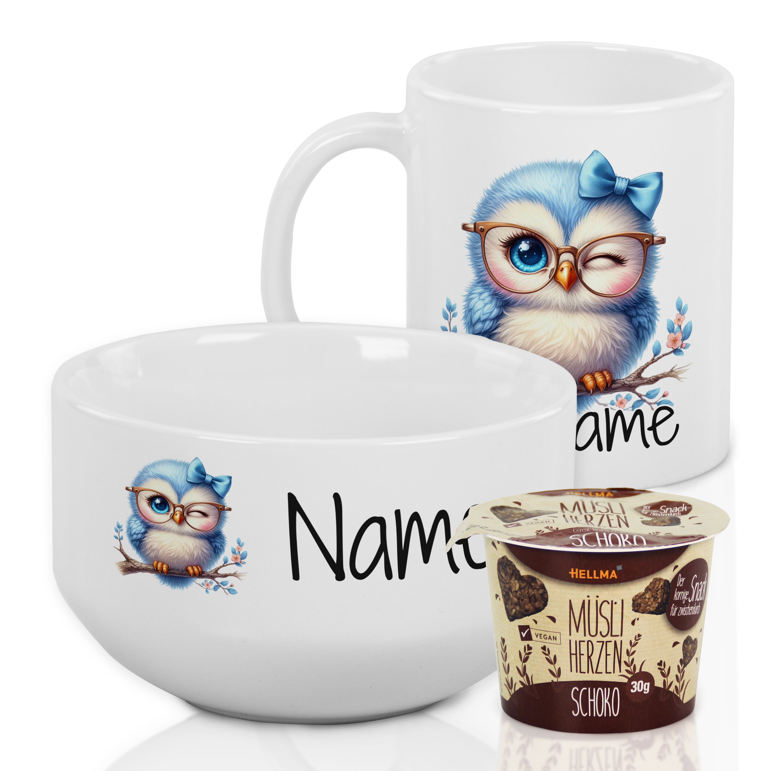 Set Müslischale mit Tasse mit Eule