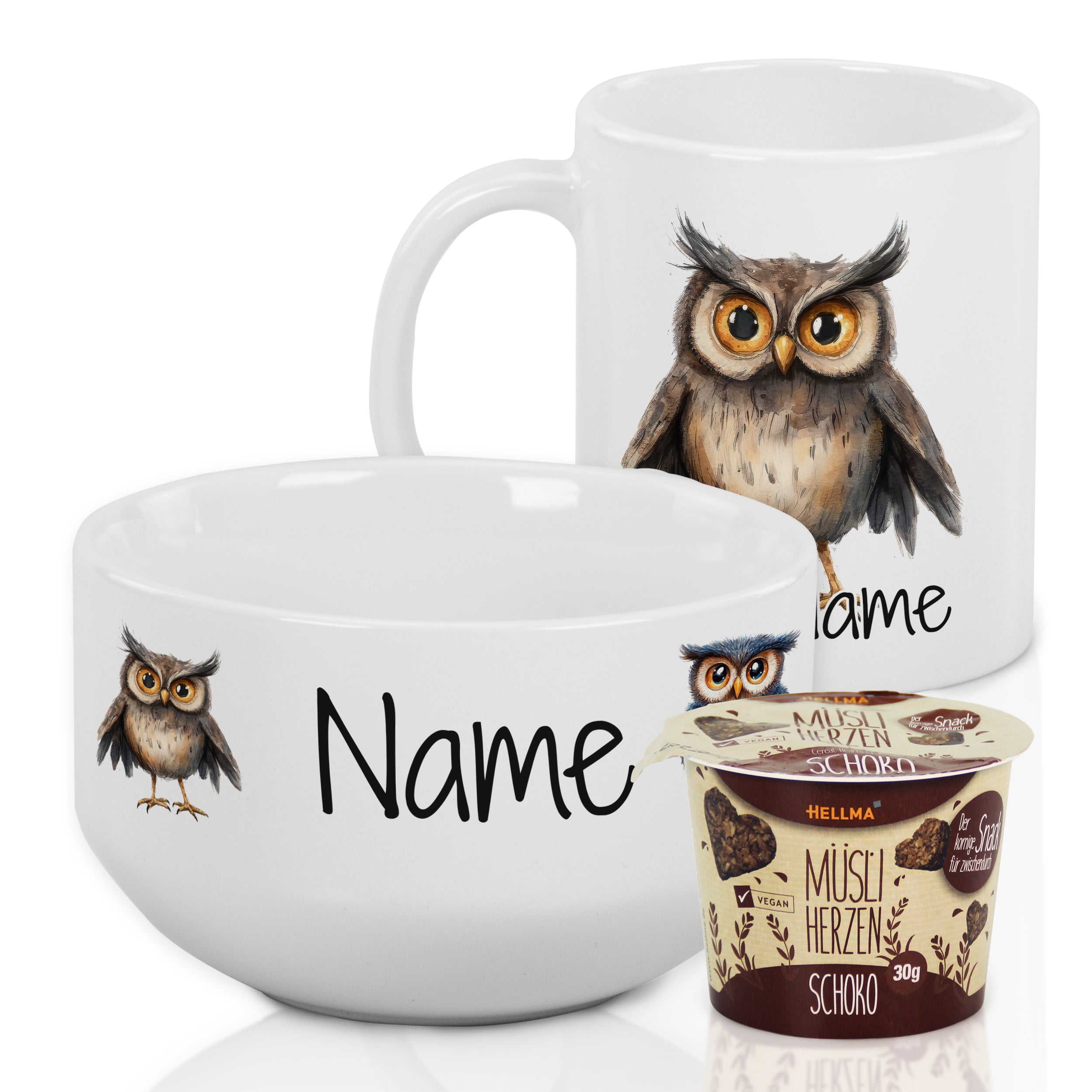 Set Müslischale mit Tasse - Frühstücksmomente mit Eule