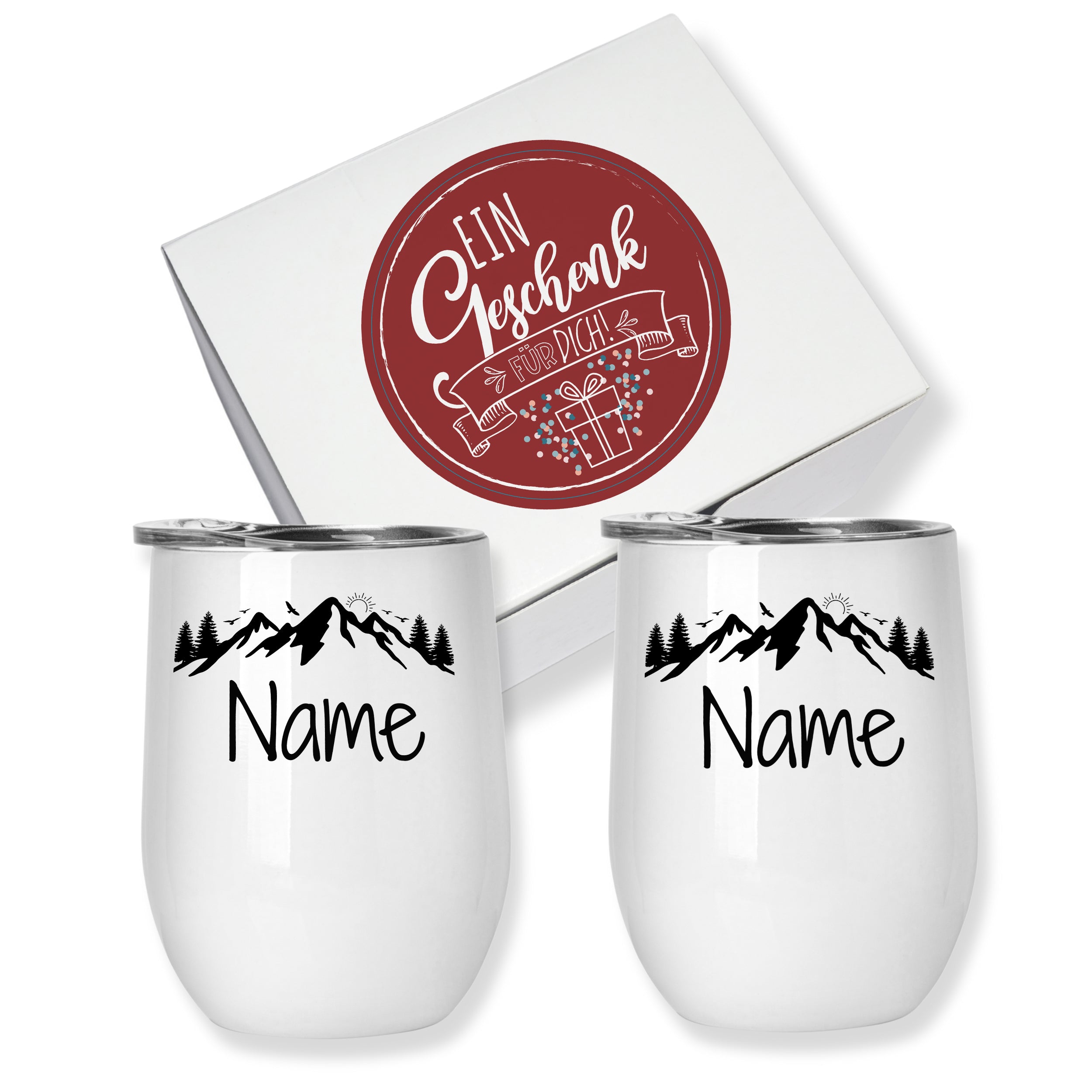 Weinbecher Set mit Bergmotiv