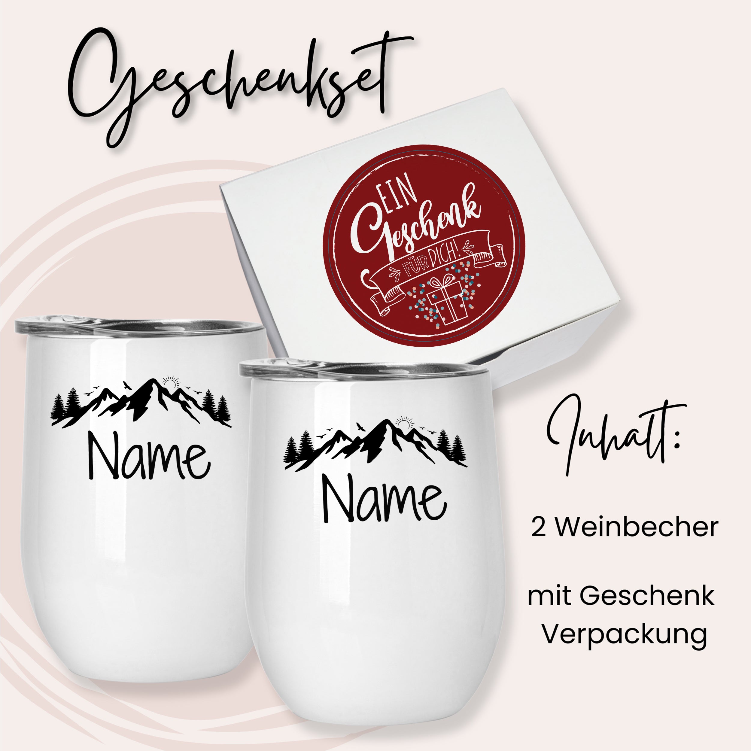 Weinbecher Set mit Bergmotiv