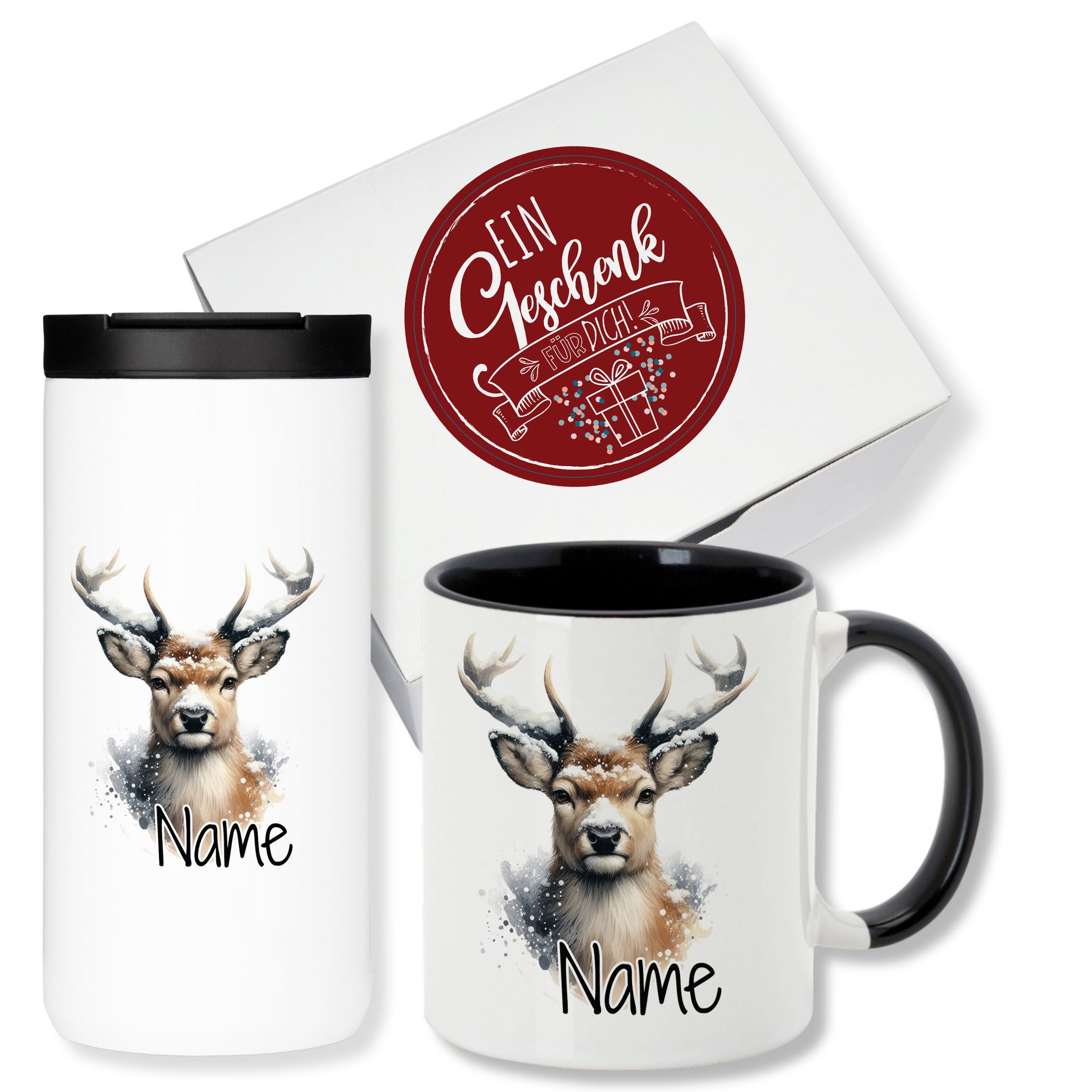 Geschenkset Kaffeebecher mit Tasse Hirsch