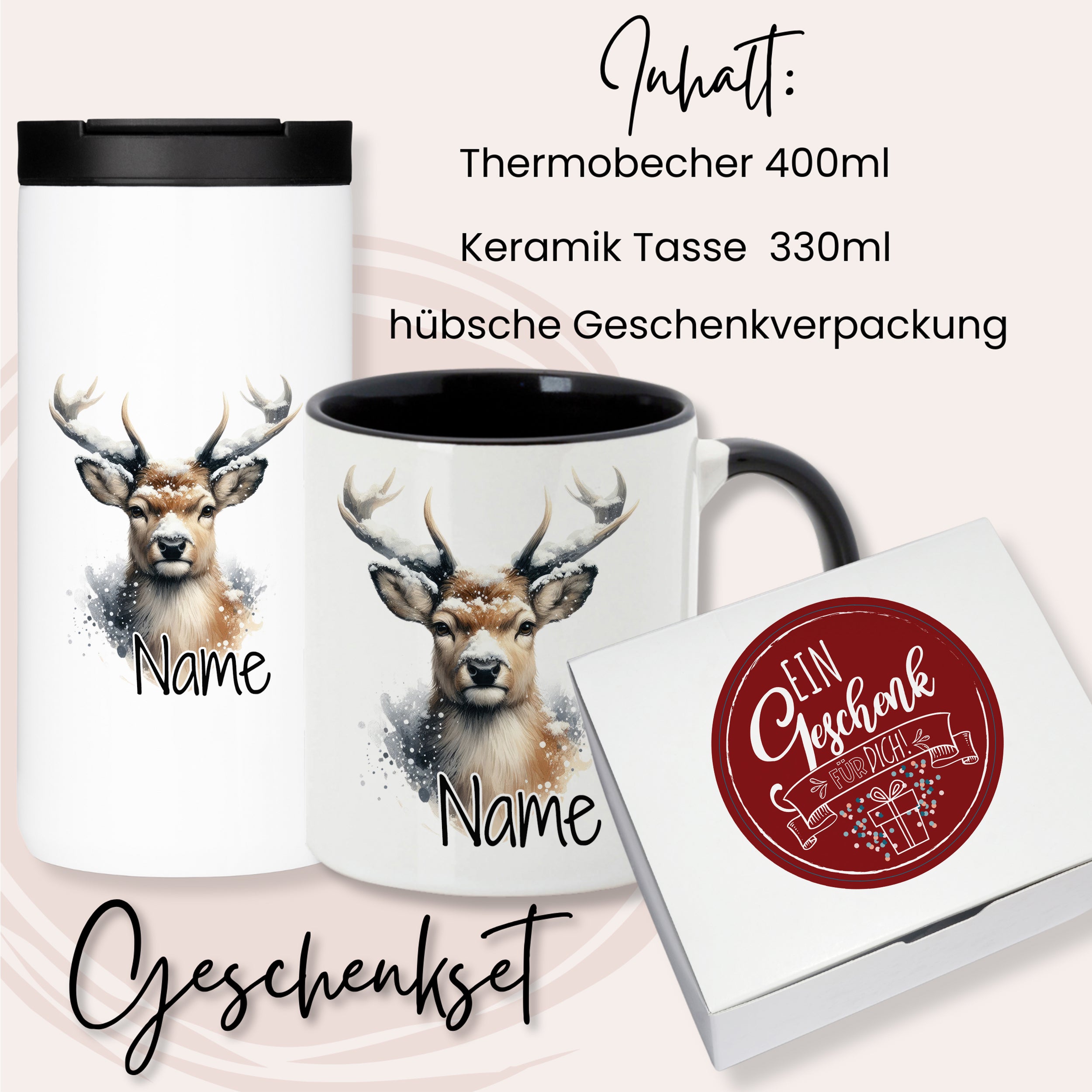 Geschenkset Kaffeebecher mit Tasse Hirsch