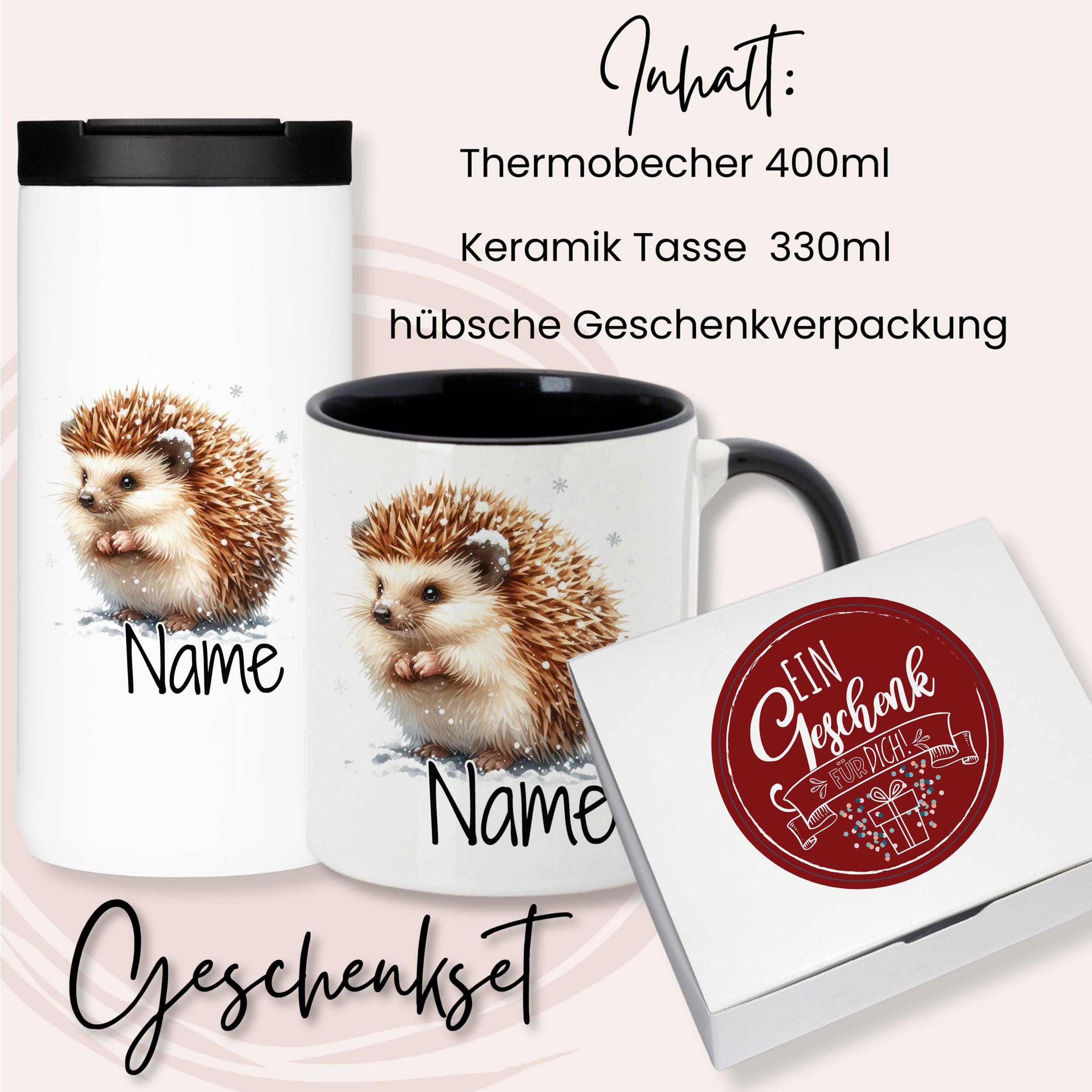 Geschenkset Kaffeebecher mit Tasse - Für Igel-Liebhaber
