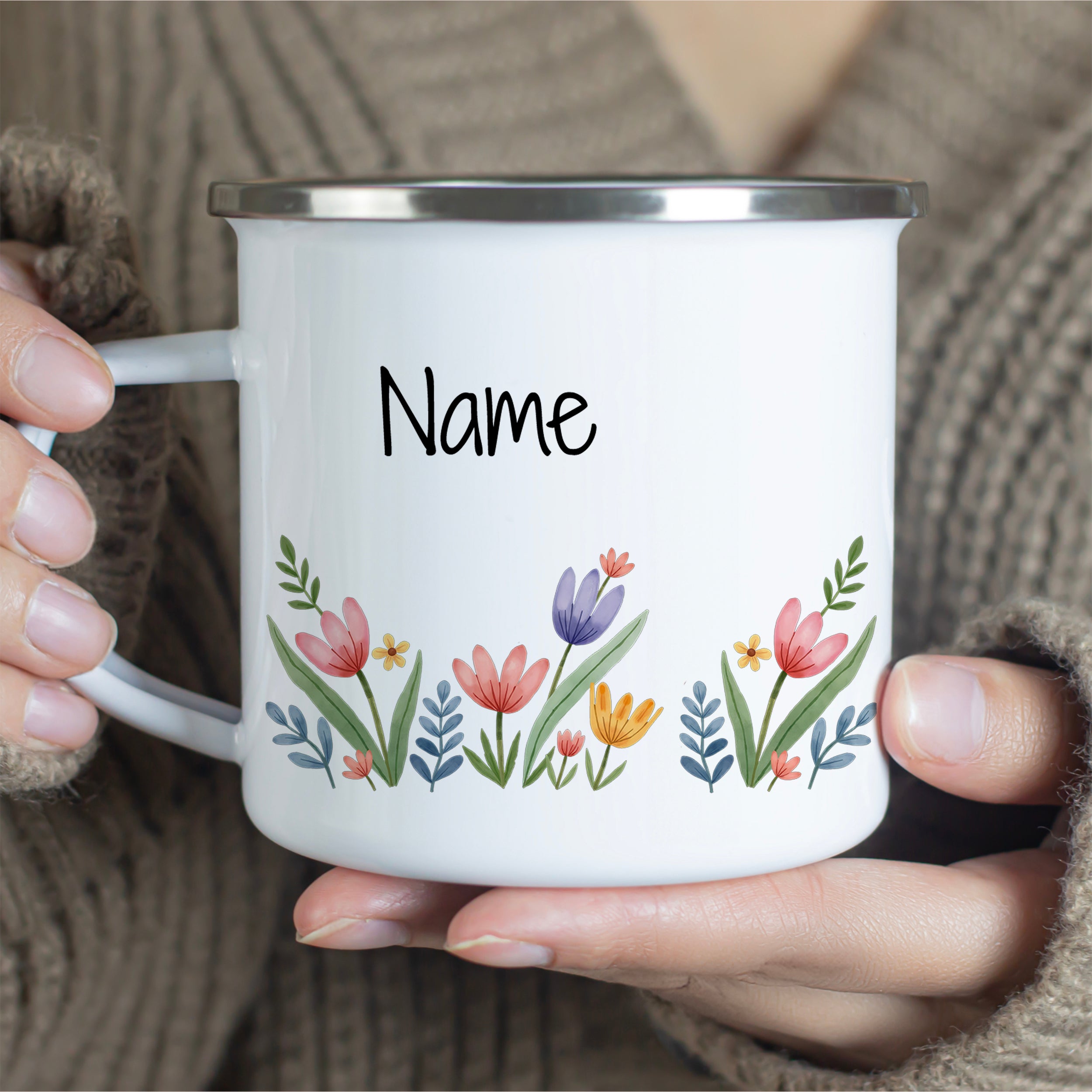 Emaille Becher mit Blumenmotiv - Für blühende Momente