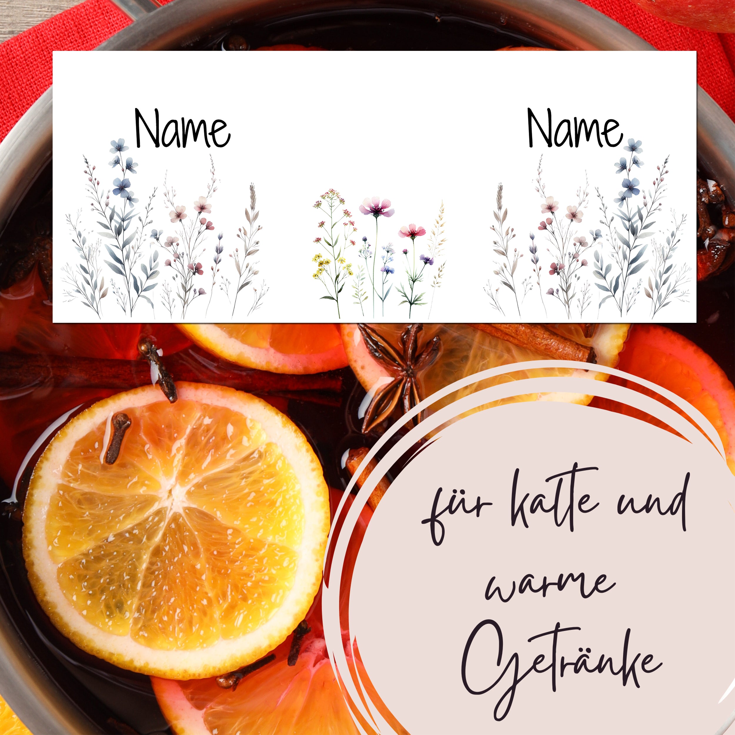 Emaille Becher mit Blumenmotiv