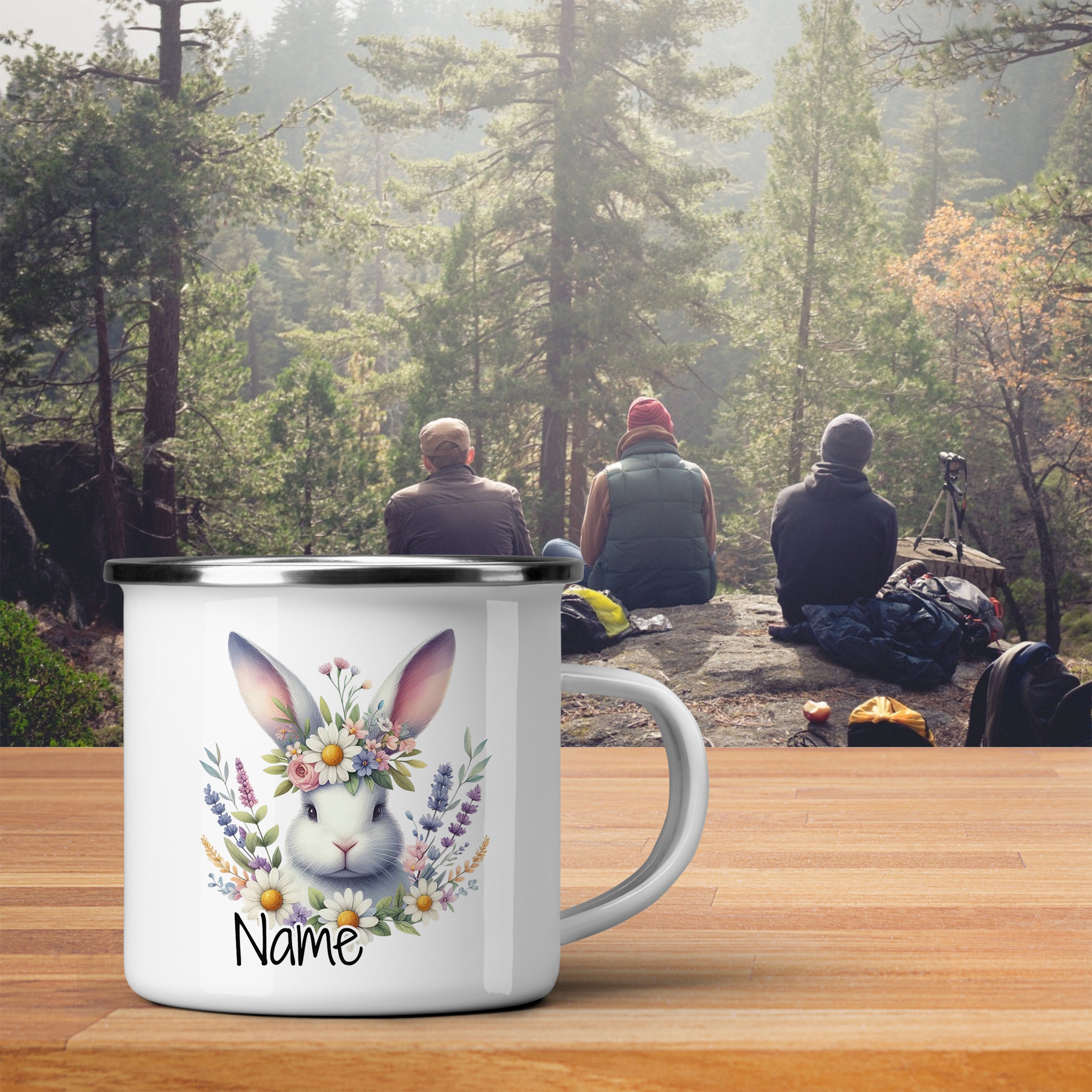 Emaille Becher mit Hasenmotiv