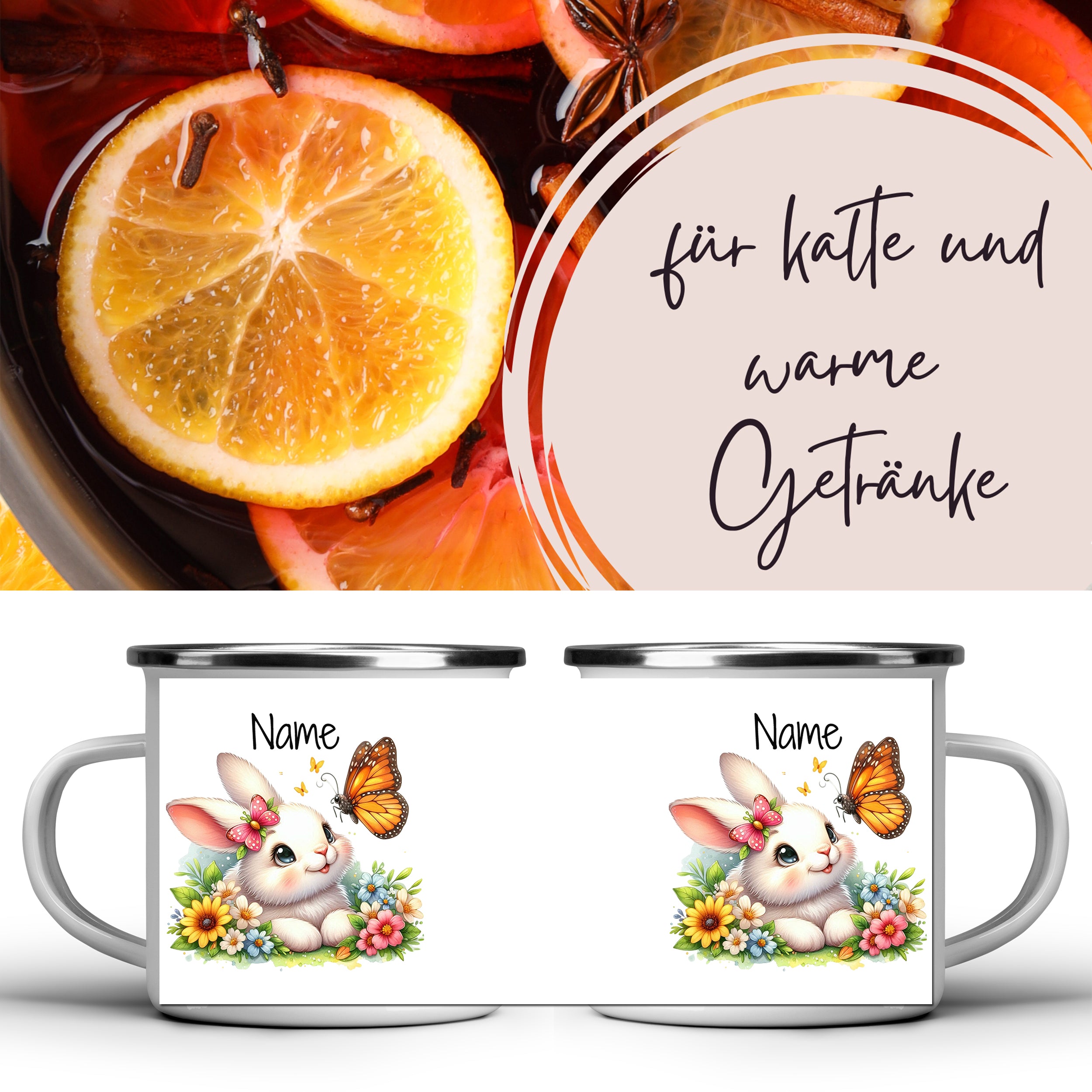 Emaille Becher mit Kaninchen