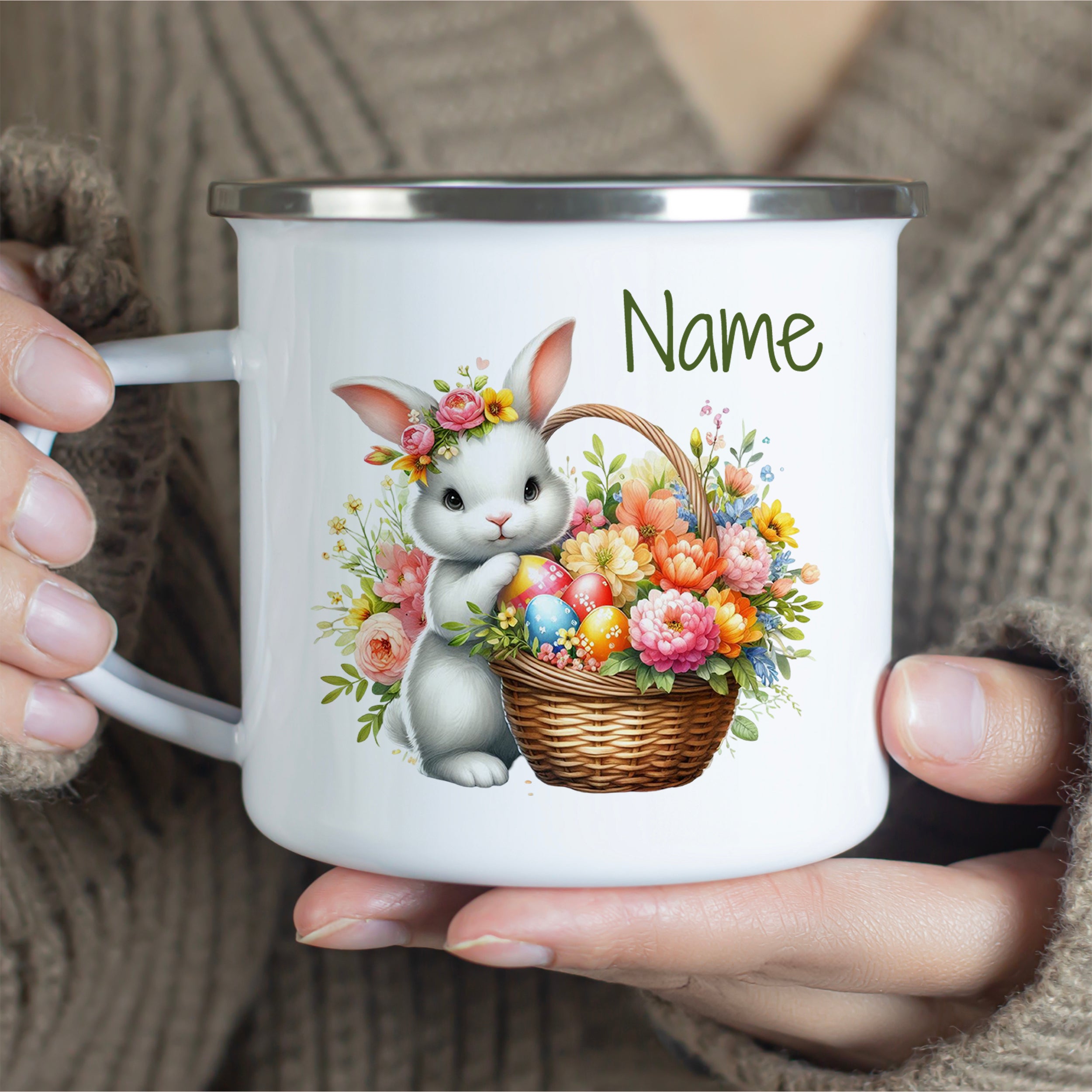 Emaille Becher mit Osterhase