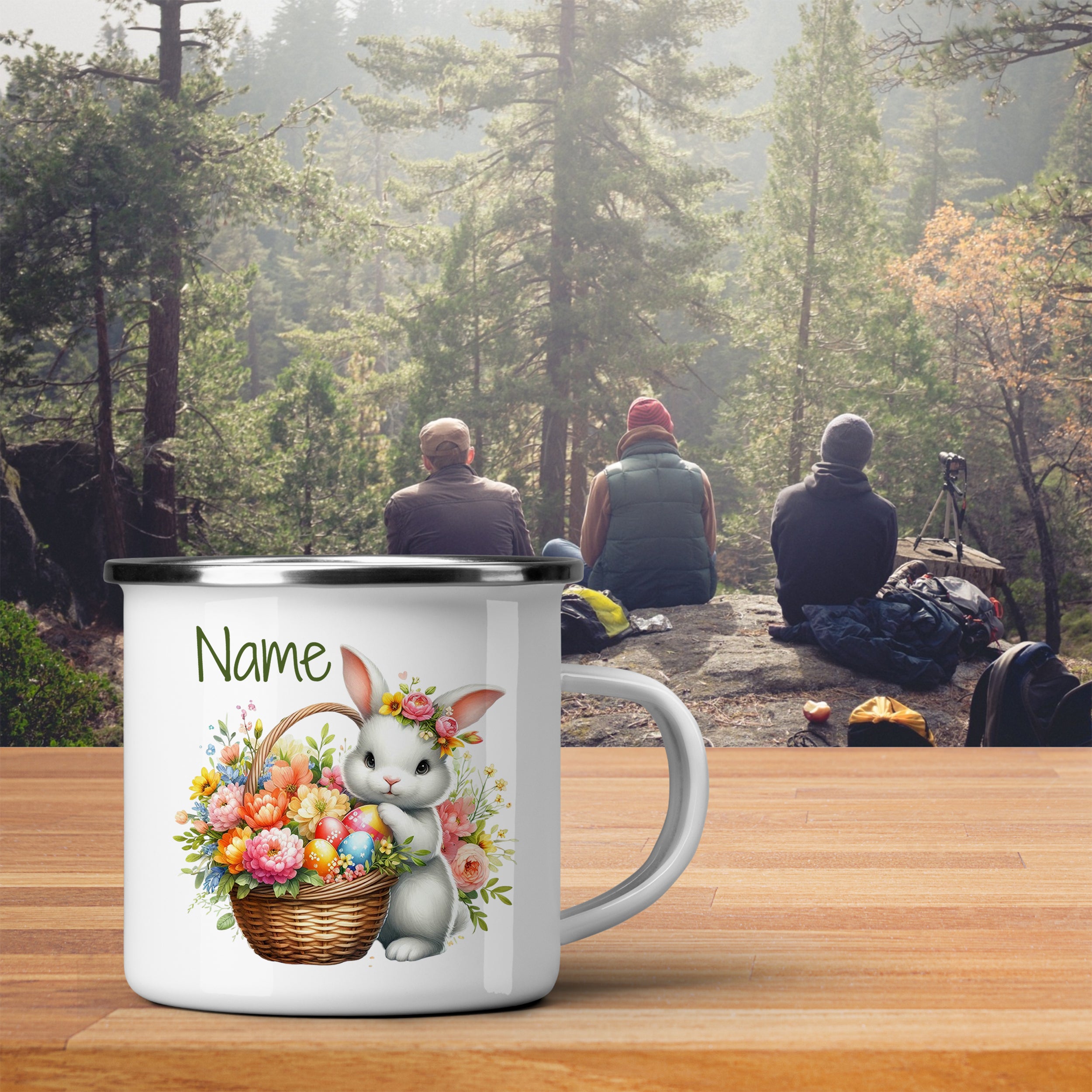 Emaille Becher mit Osterhase