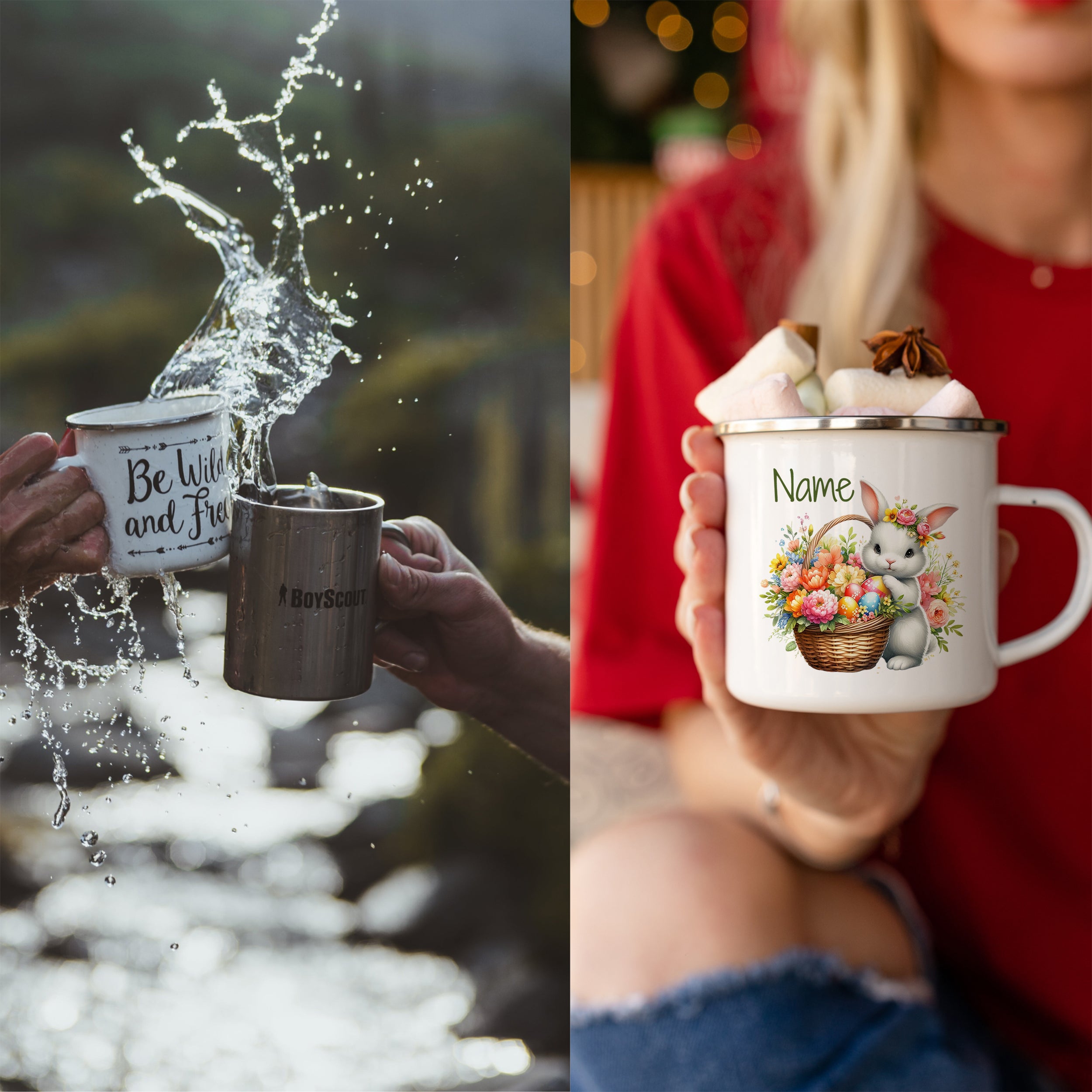 Emaille Becher mit Osterhase