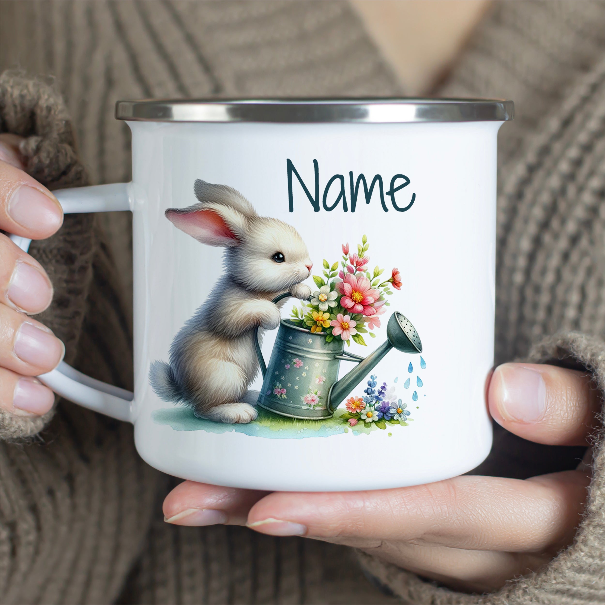 Emaille Becher mit Häschen