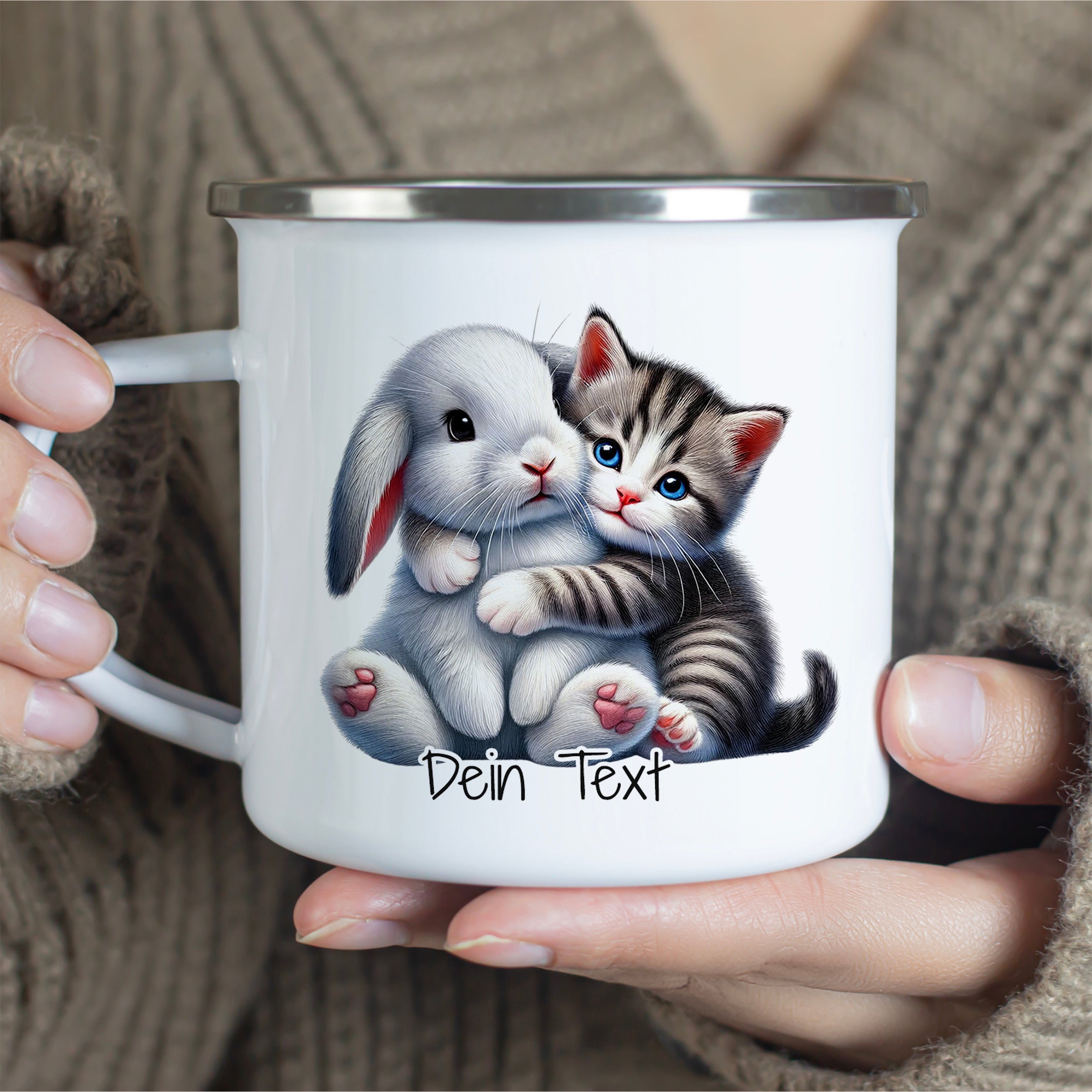 Emaille Becher mit niedlichen Tiermotiven - Freude teilen