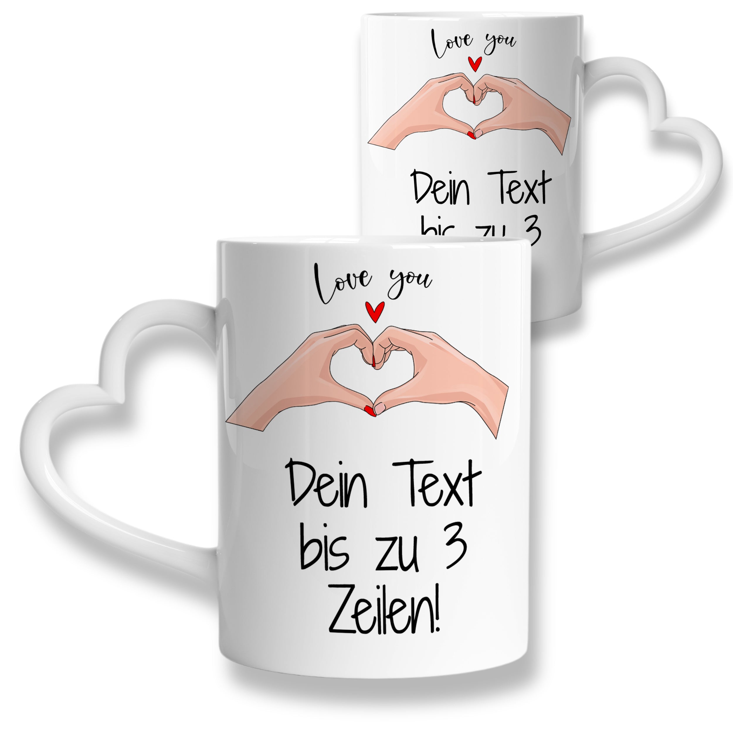 Tassen Set mit Herzmotiv - Liebevoll personalisierbar