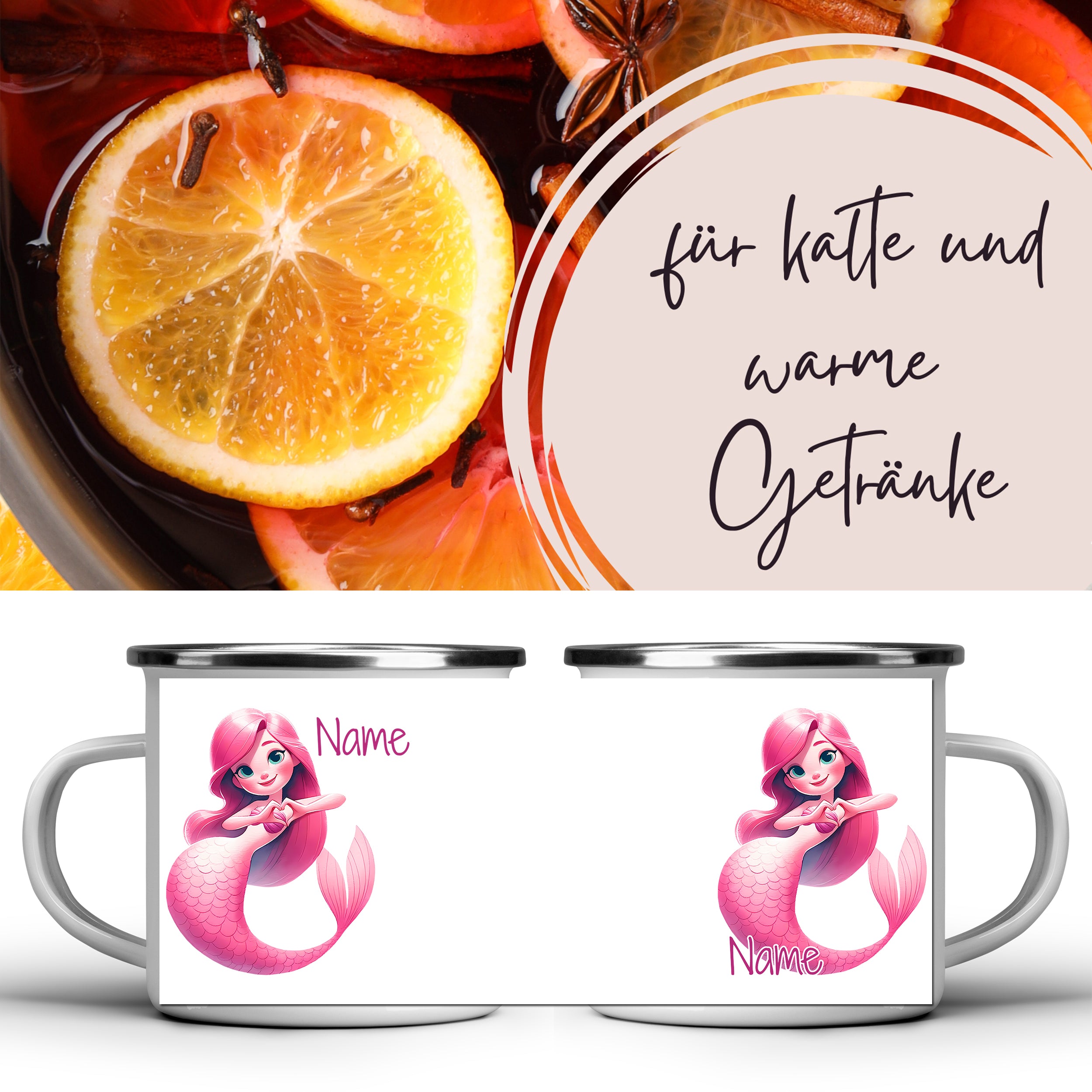 Emaille Becher Meerjungfrau