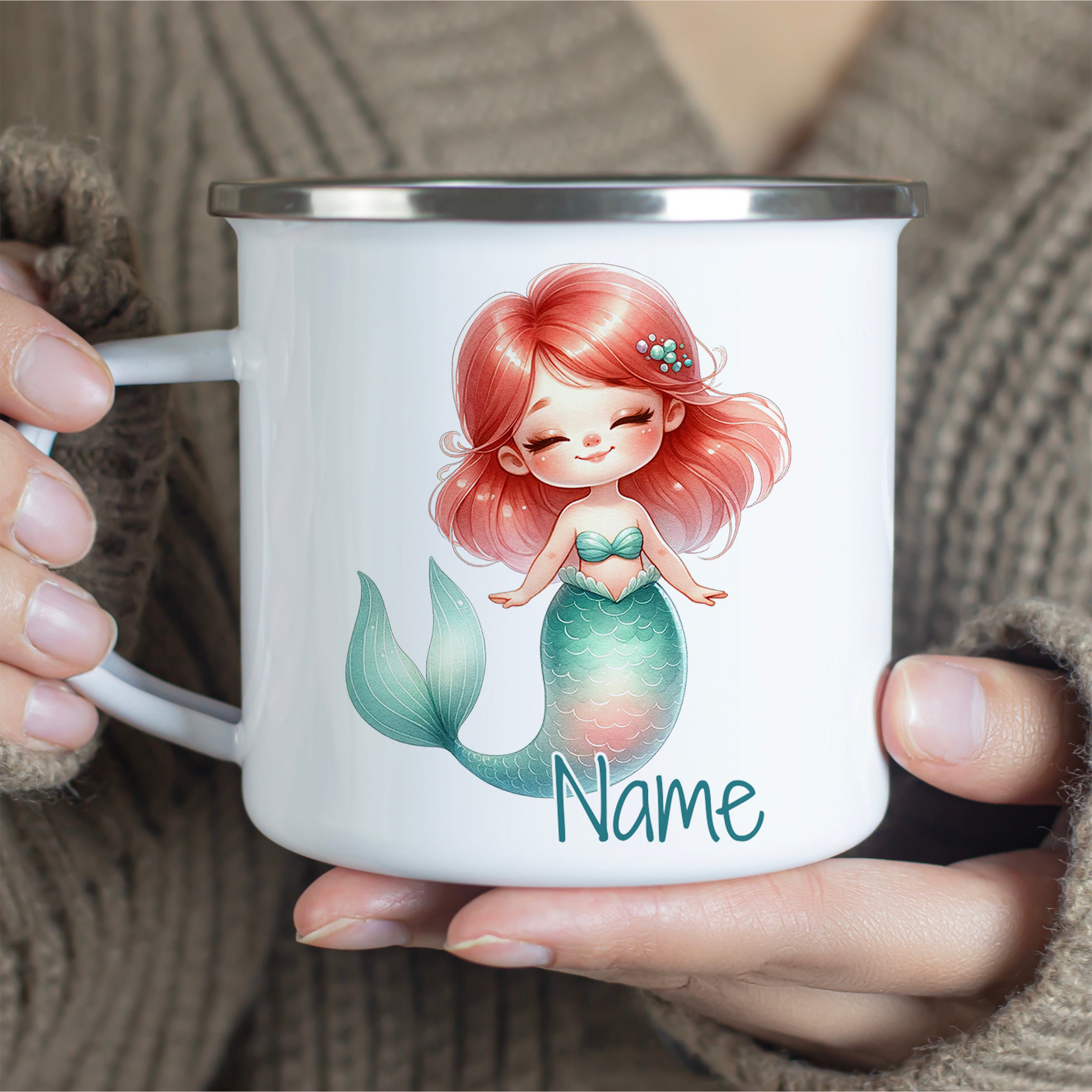 Emaille Becher Meerjungfrau