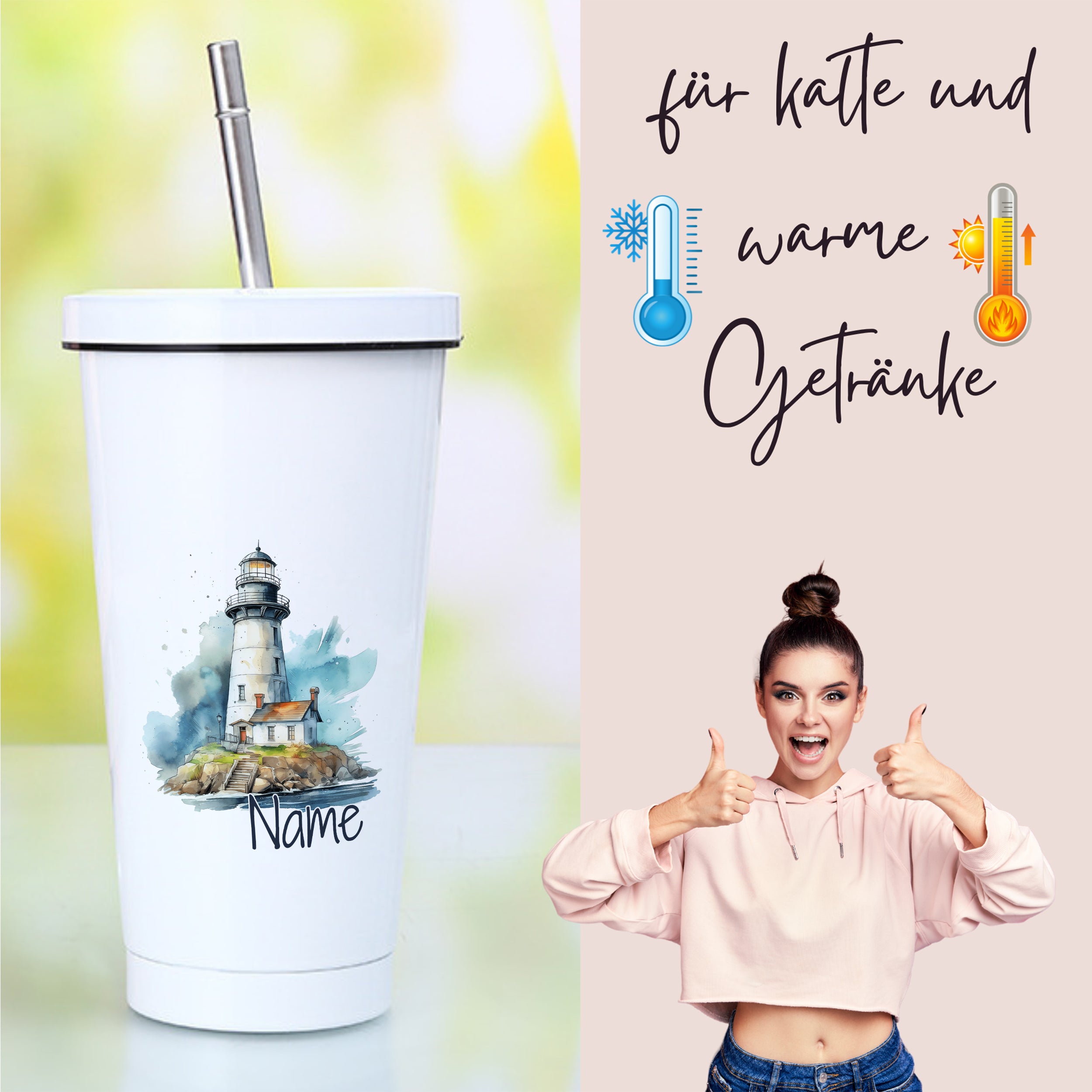 Trinkbecher mit Leuchtturm