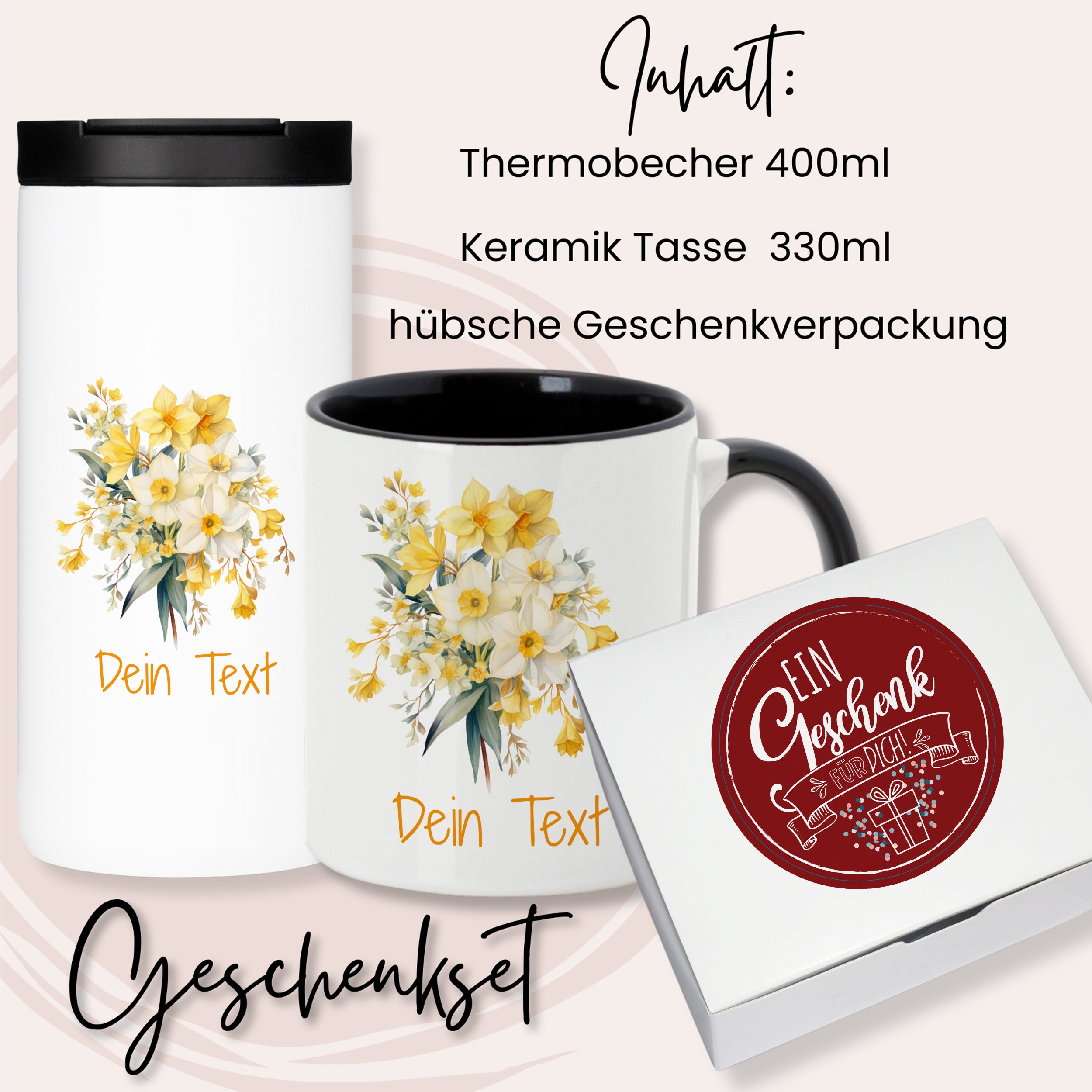 Geschenkset Kaffeebecher mit Tasse - Blühende Frühlingsfreude