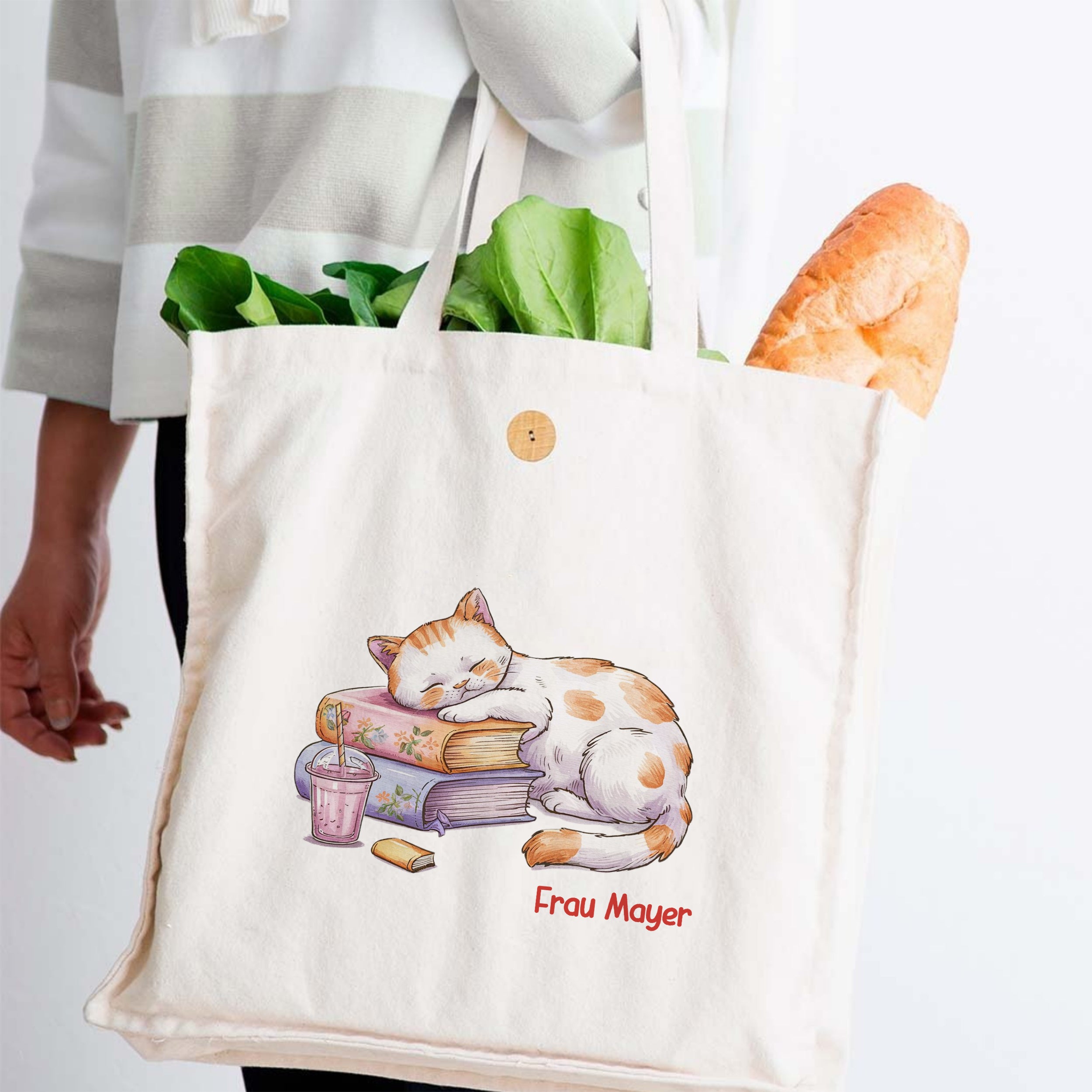 Tasche Knopf mit schlafender Katze