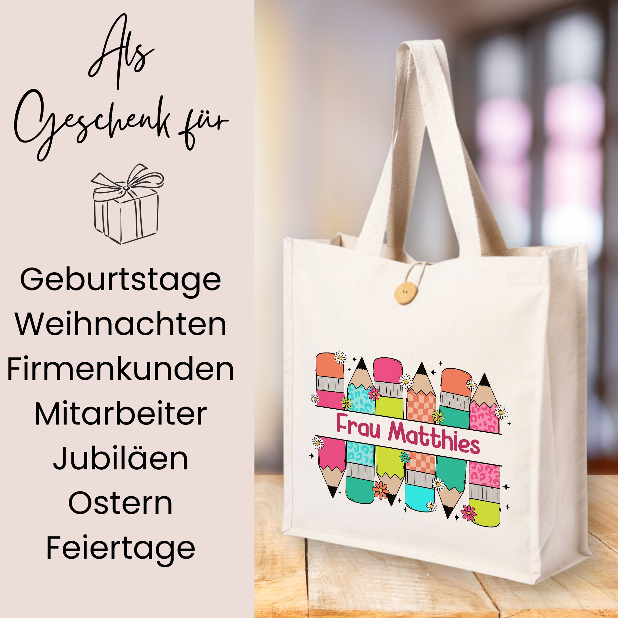 Tasche Knopf mit bunten Buntstiften