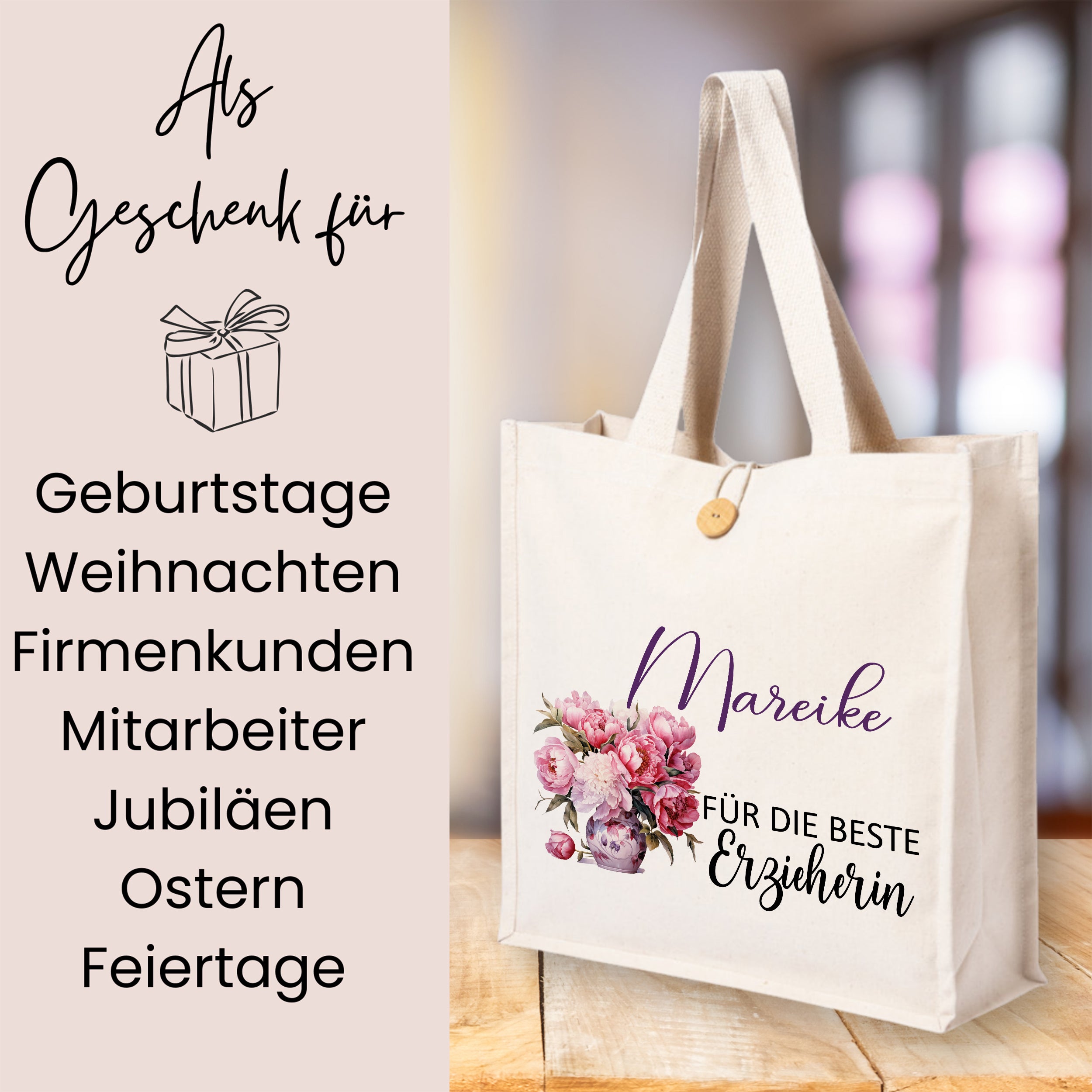 Tasche Blumenmuster - Für die beste Erzieherin