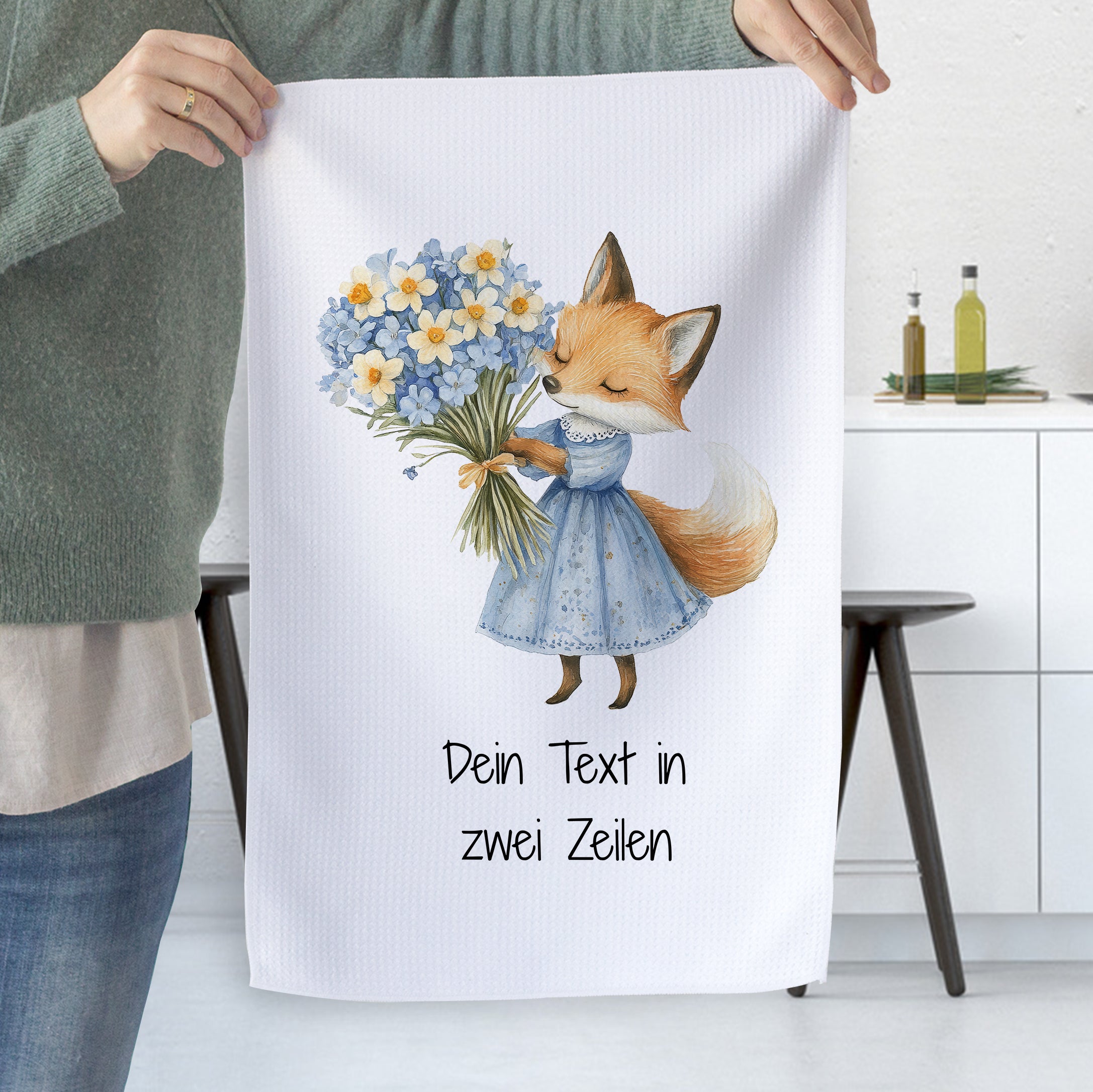 Geschirrtuch Fuchs mit Blumen
