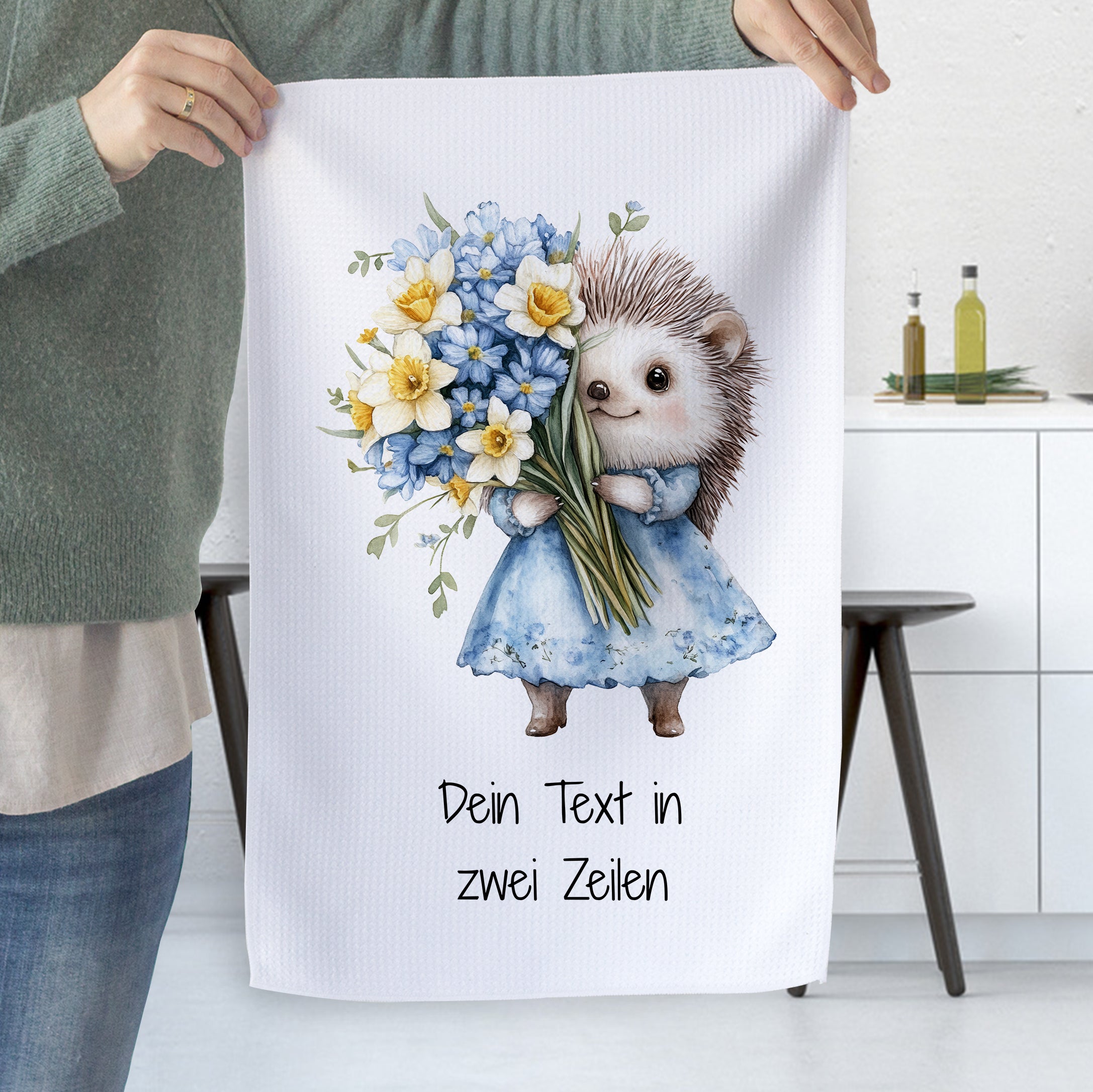 Geschirrtuch Igel mit Blumen