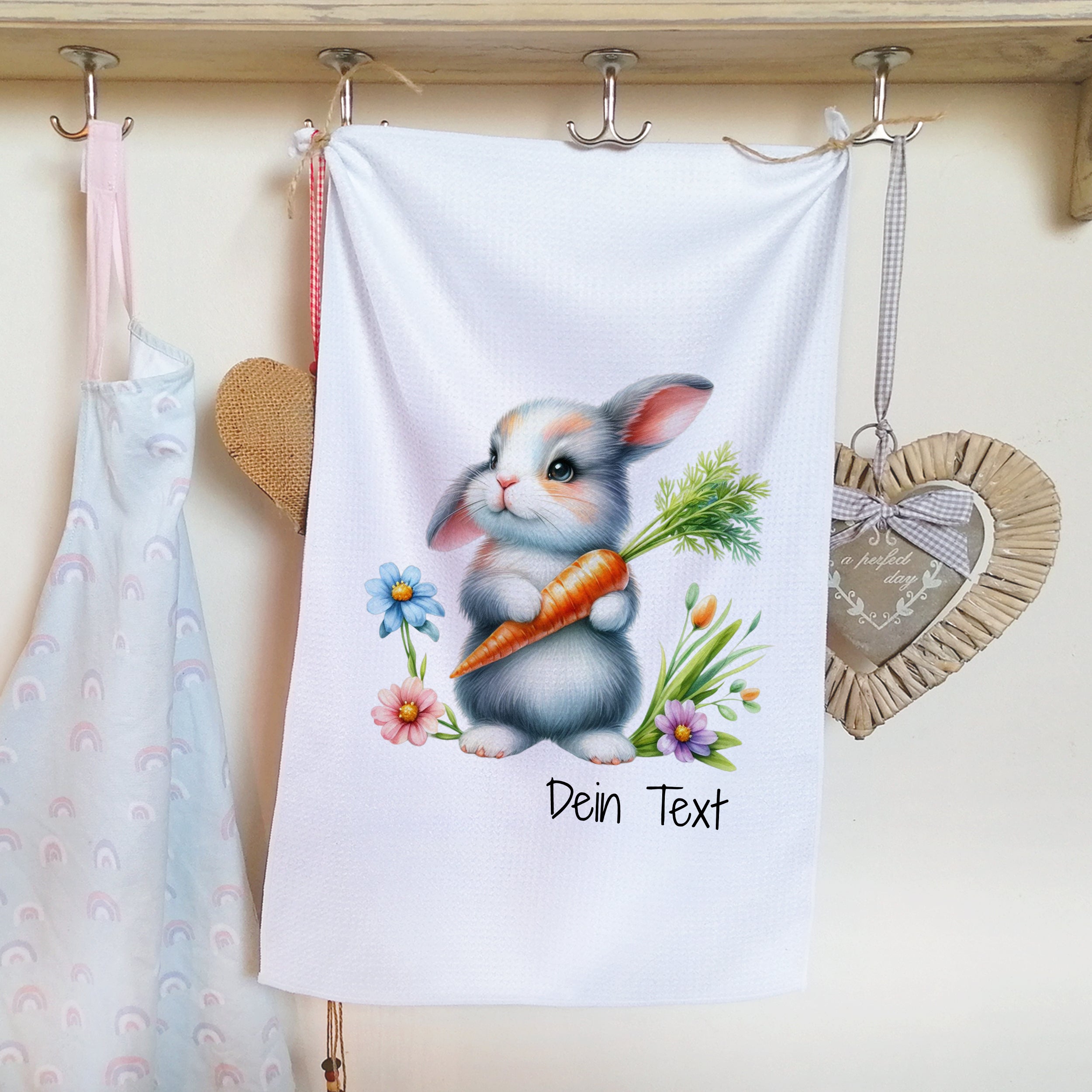 Geschirrtuch Hase mit Karotte zur Ostern