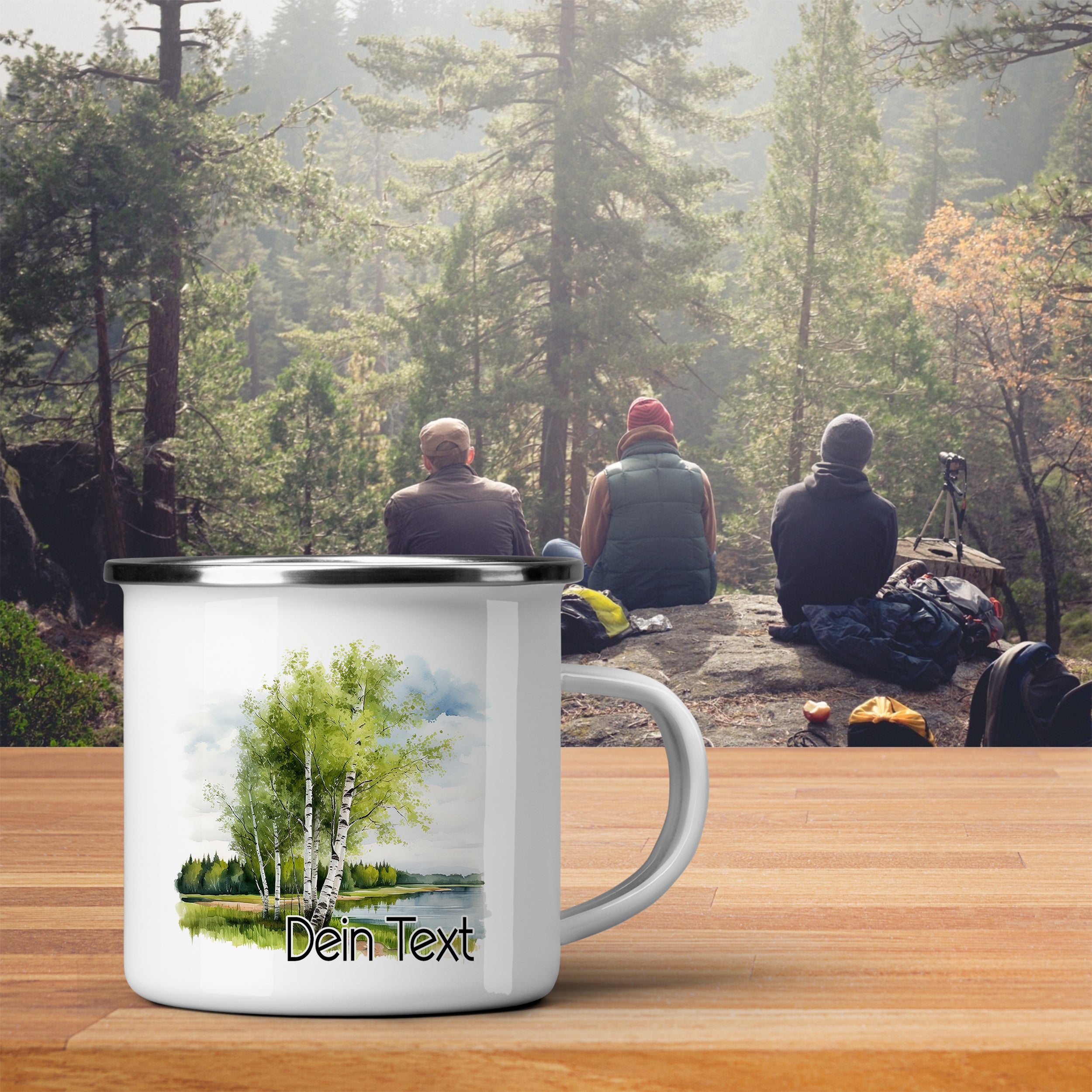 Emaille Becher mit Birkenmotiv