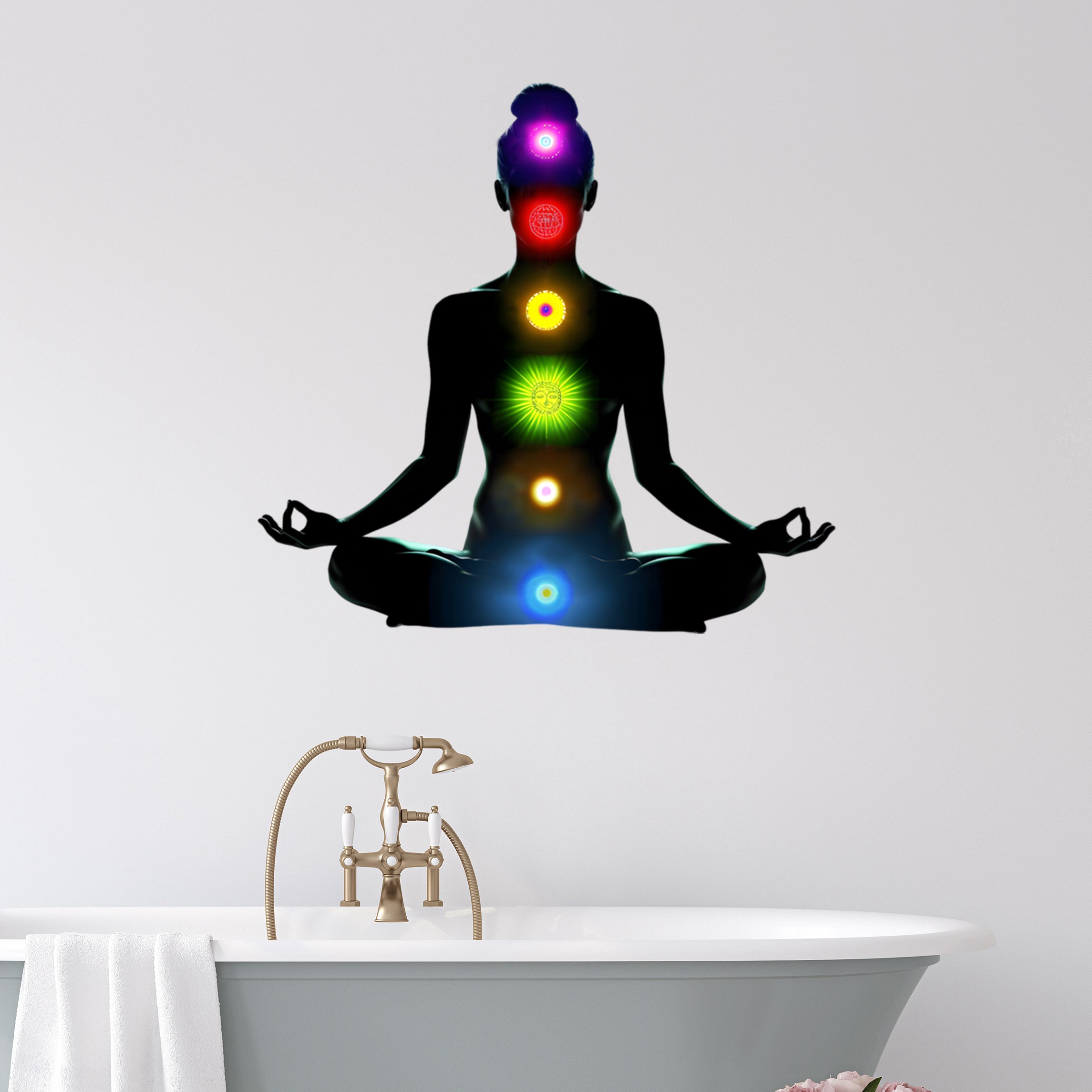 Wandtattoo Buddha mit Chakra-Leuchten