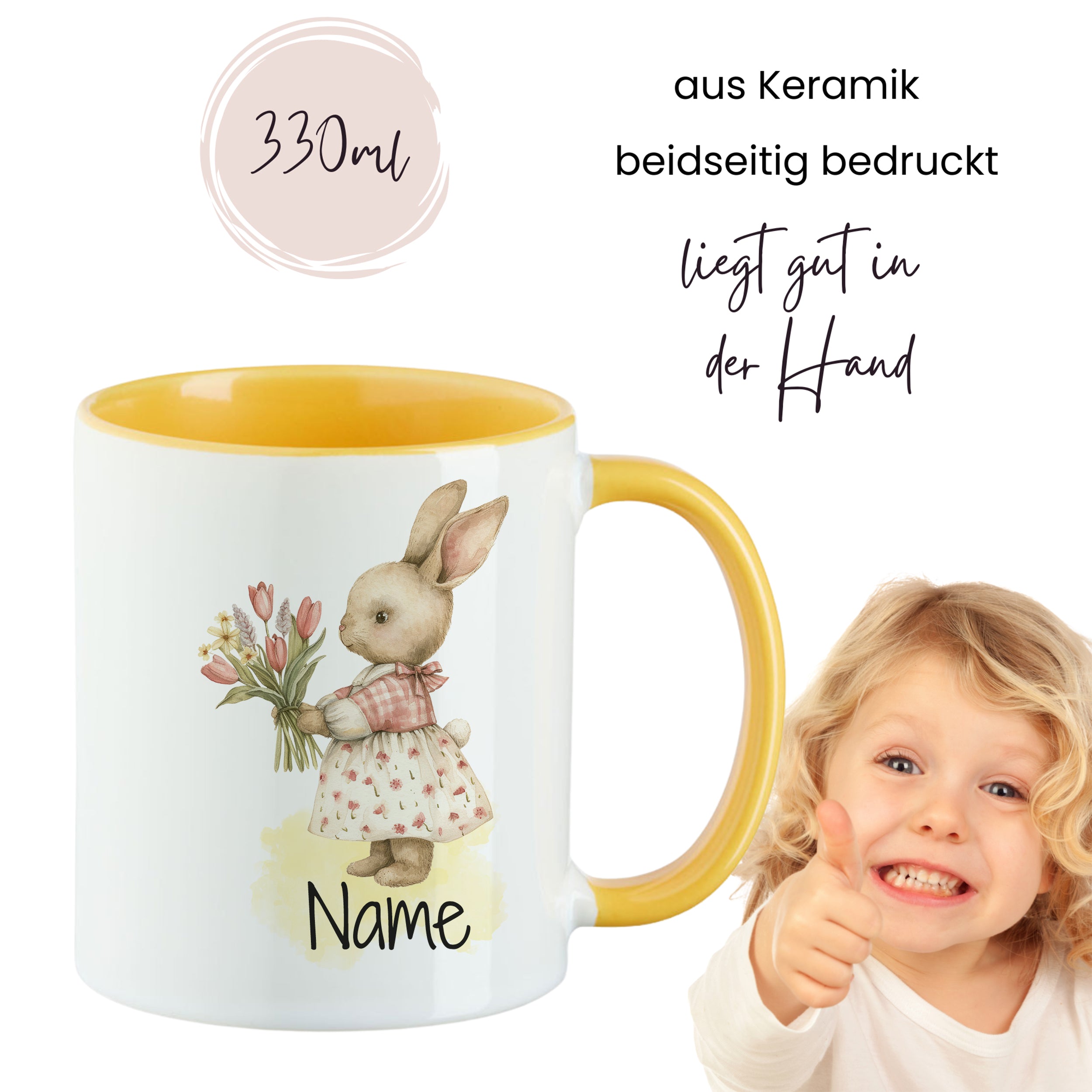 Tasse Hase mit Blumen