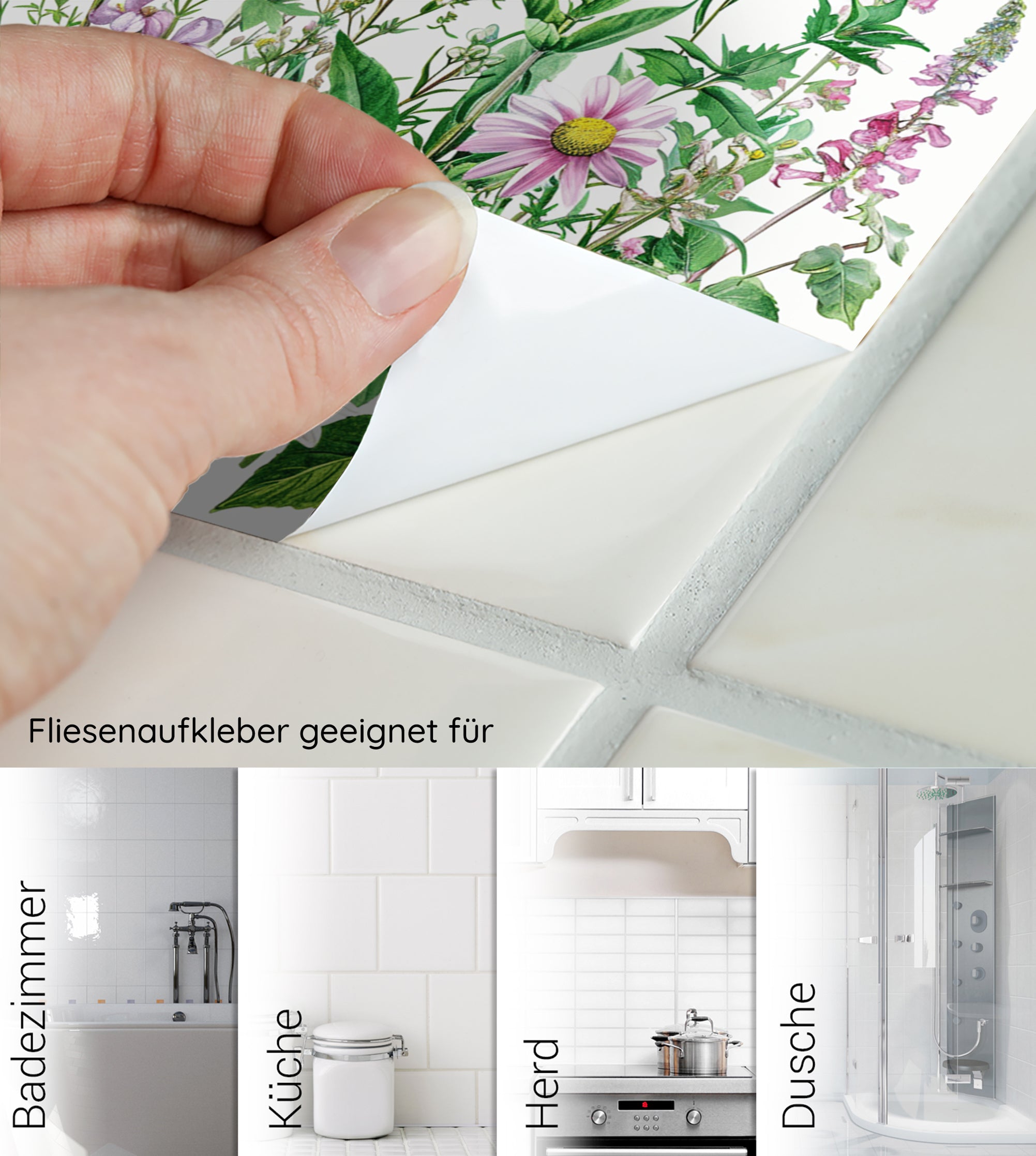 Fliesenaufkleber mit Blumenmotiv für Badezimmer, Küche, Herd, Dusche.