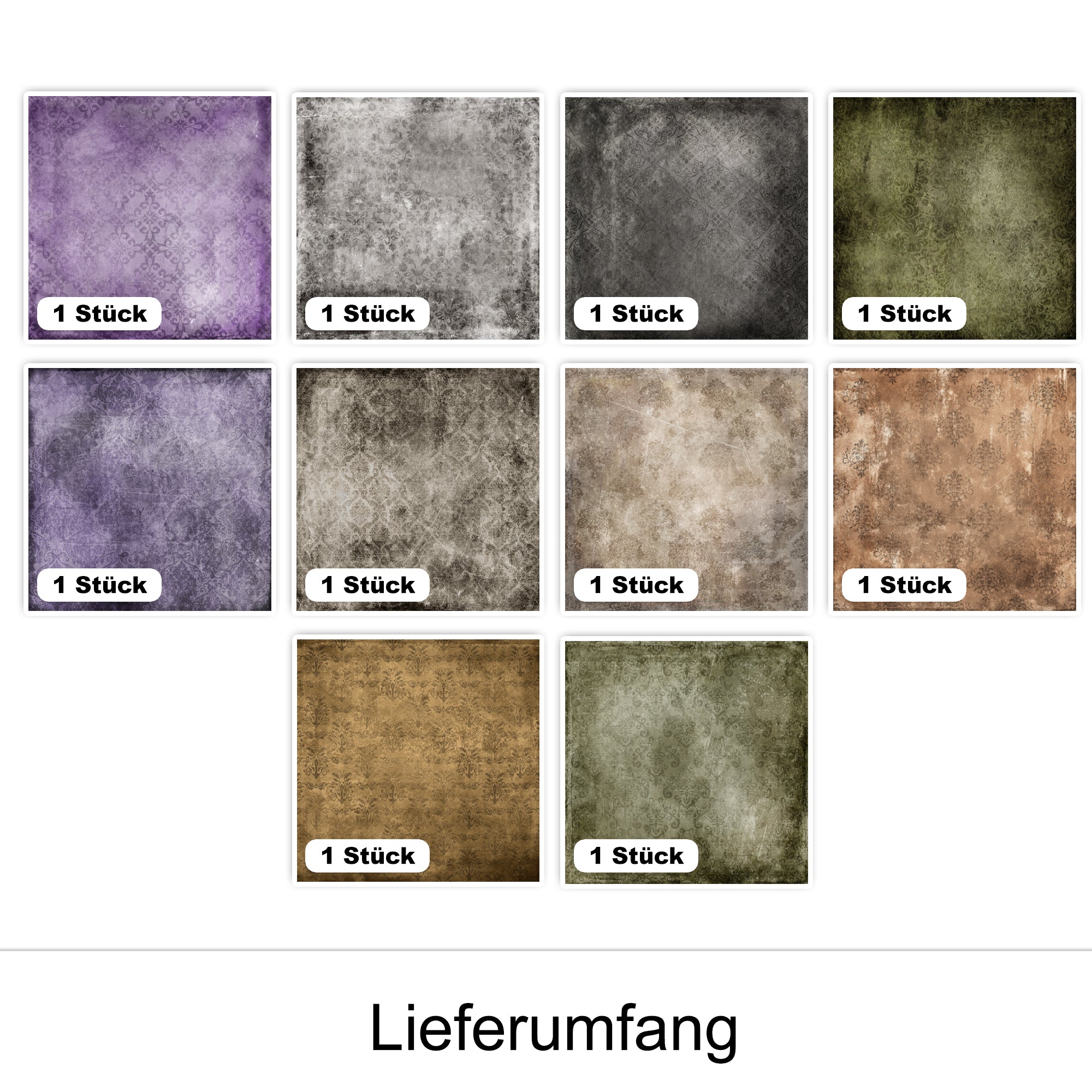Farbenfrohe Texturen in lila, grau, grün und braun.