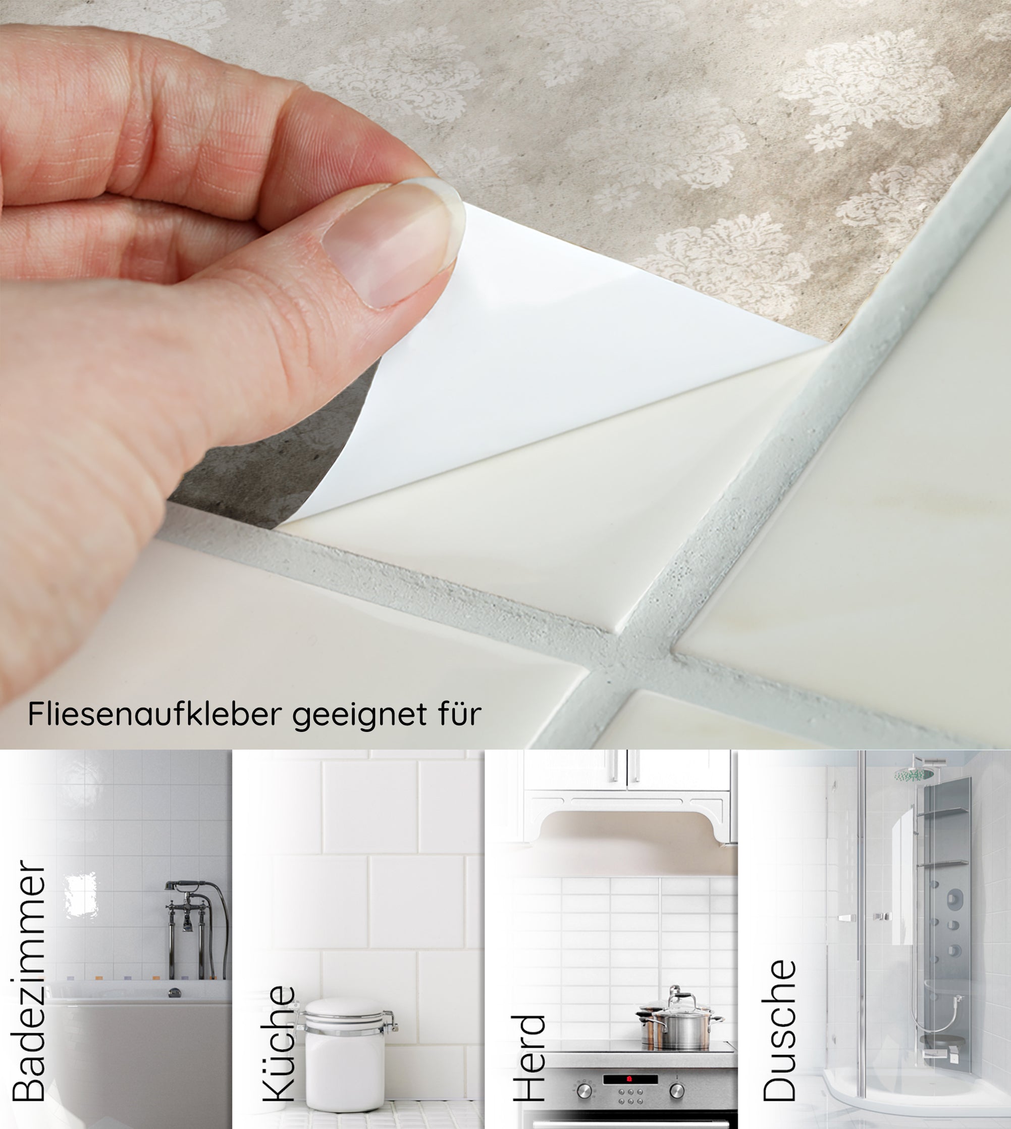 Fliesenaufkleber in Grau für Badezimmer, Küche, Herd und Dusche.